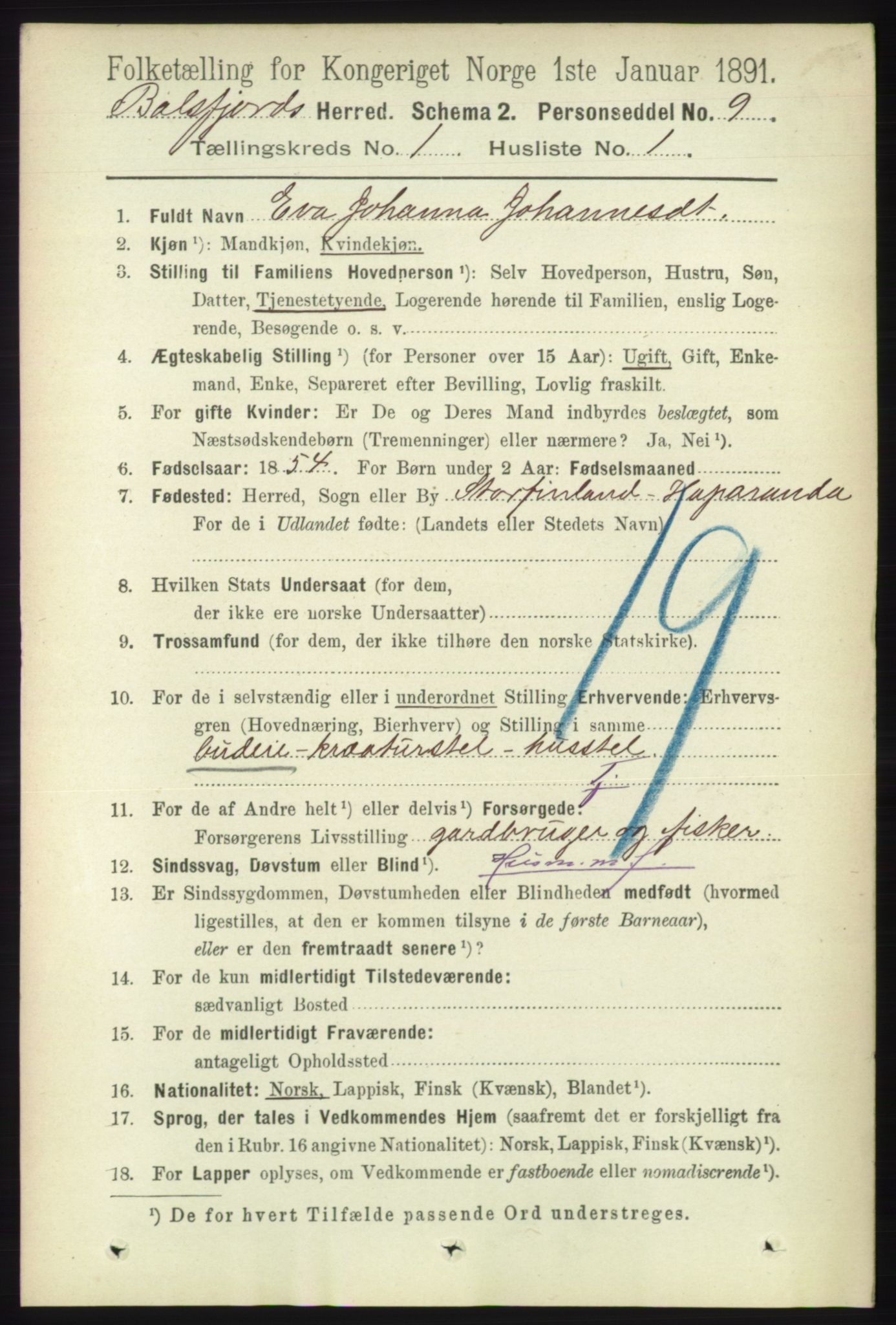 RA, 1891 census for 1933 Balsfjord, 1891, p. 80