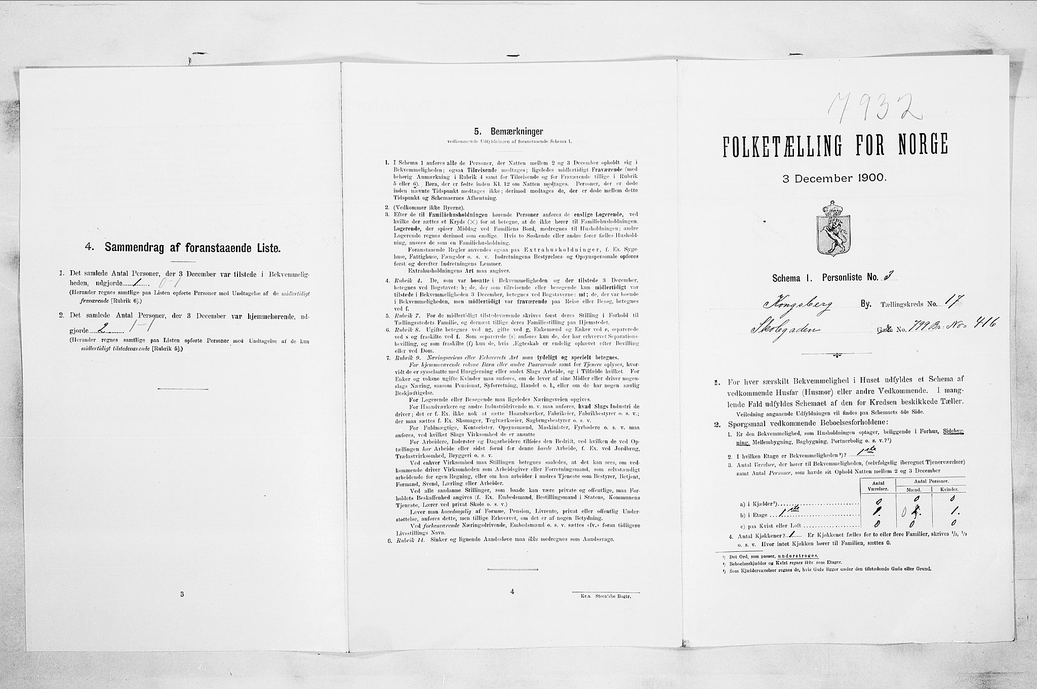 RA, 1900 census for Kongsberg, 1900, p. 3352