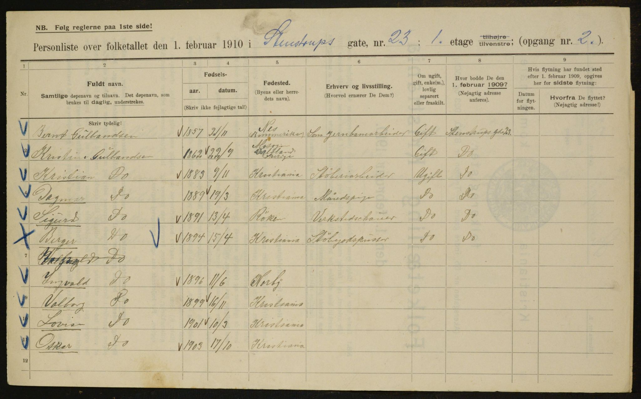 OBA, Municipal Census 1910 for Kristiania, 1910, p. 96333