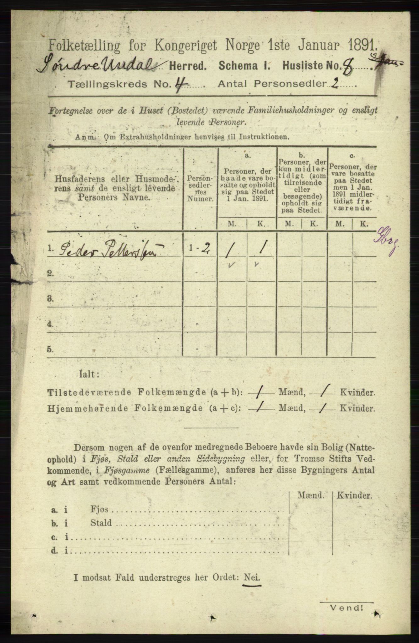 RA, 1891 census for 1029 Sør-Audnedal, 1891, p. 1338