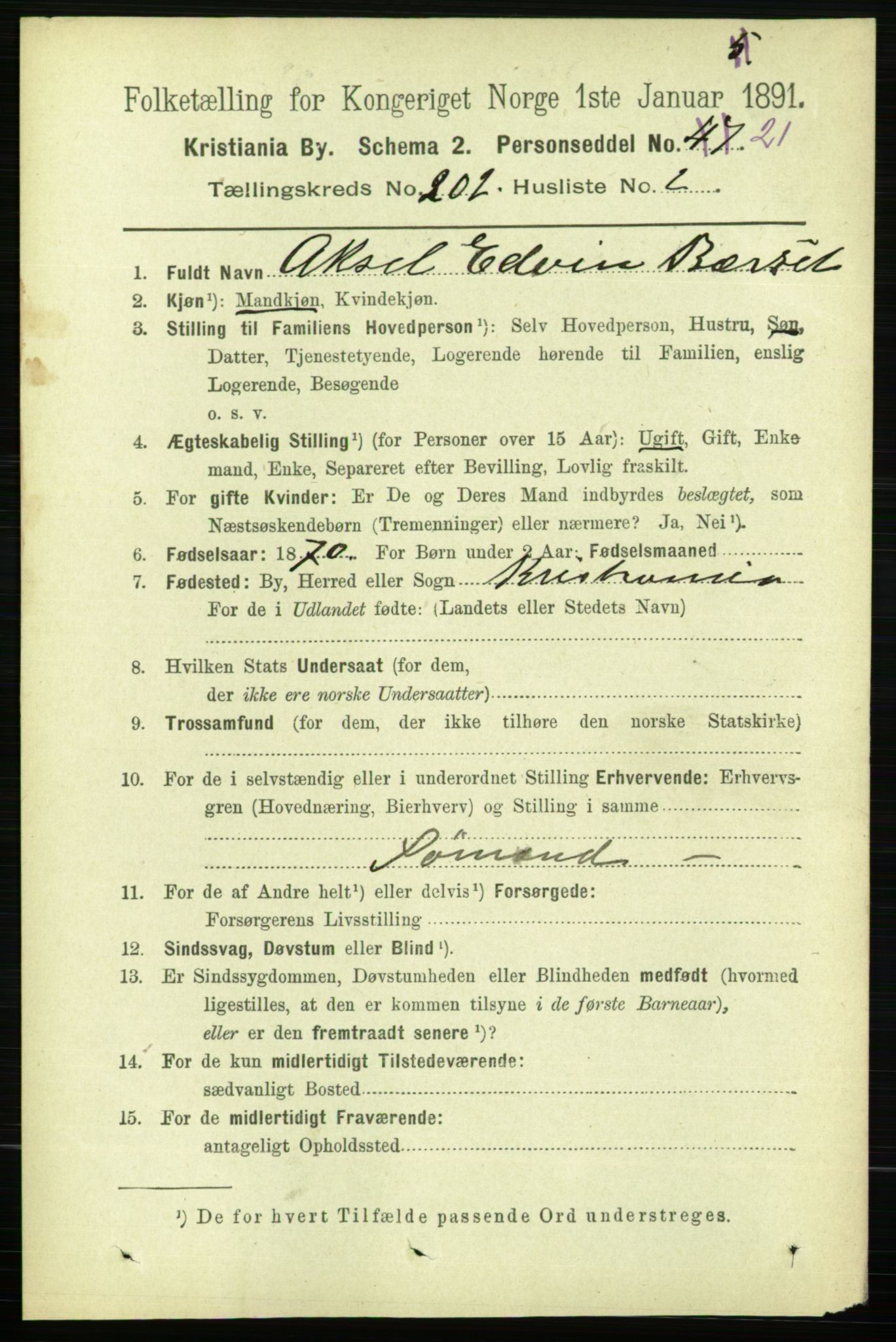 RA, 1891 census for 0301 Kristiania, 1891, p. 121567