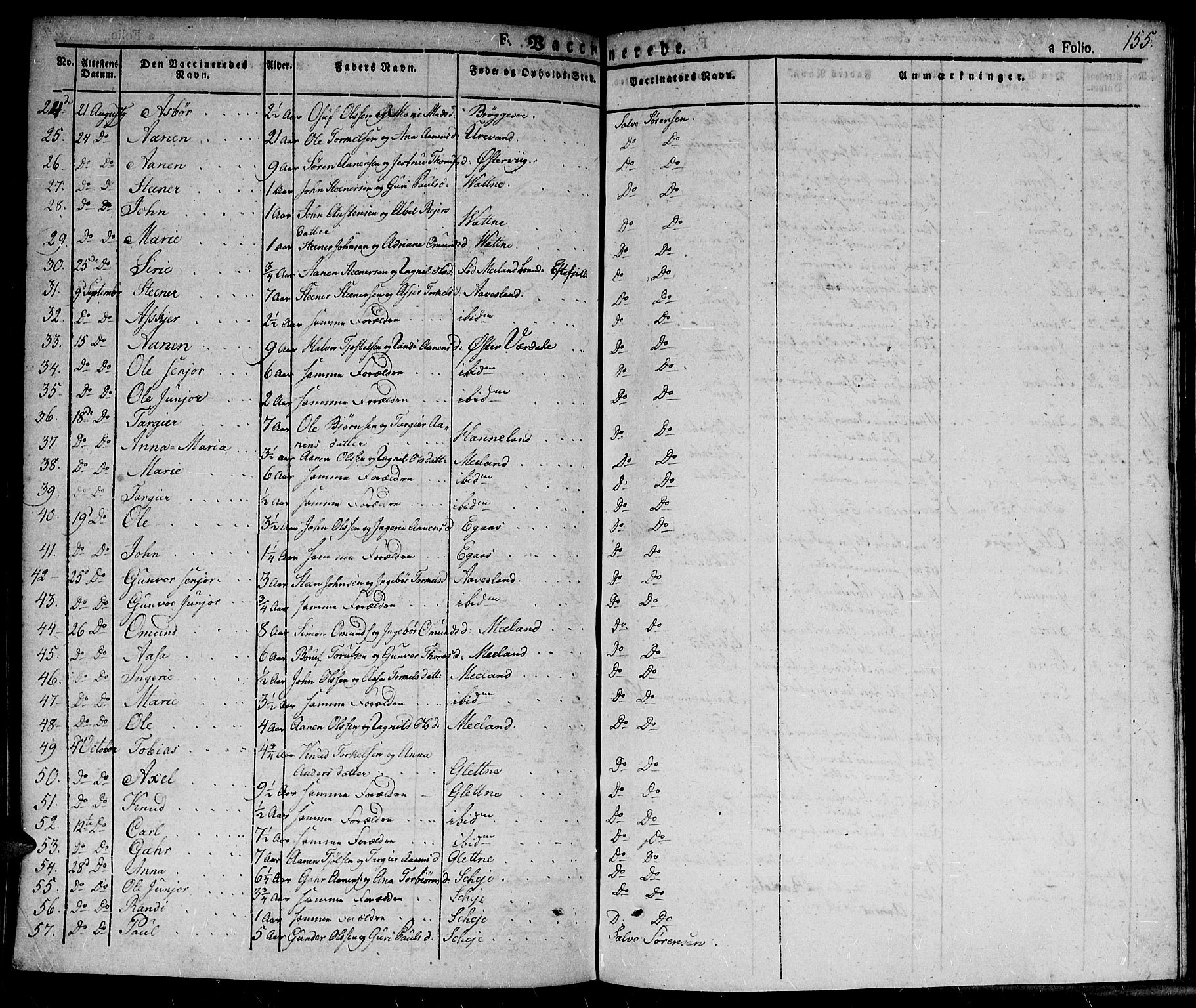 Hægebostad sokneprestkontor, SAK/1111-0024/F/Fa/Fab/L0001: Parish register (official) no. A 1, 1823-1867, p. 155