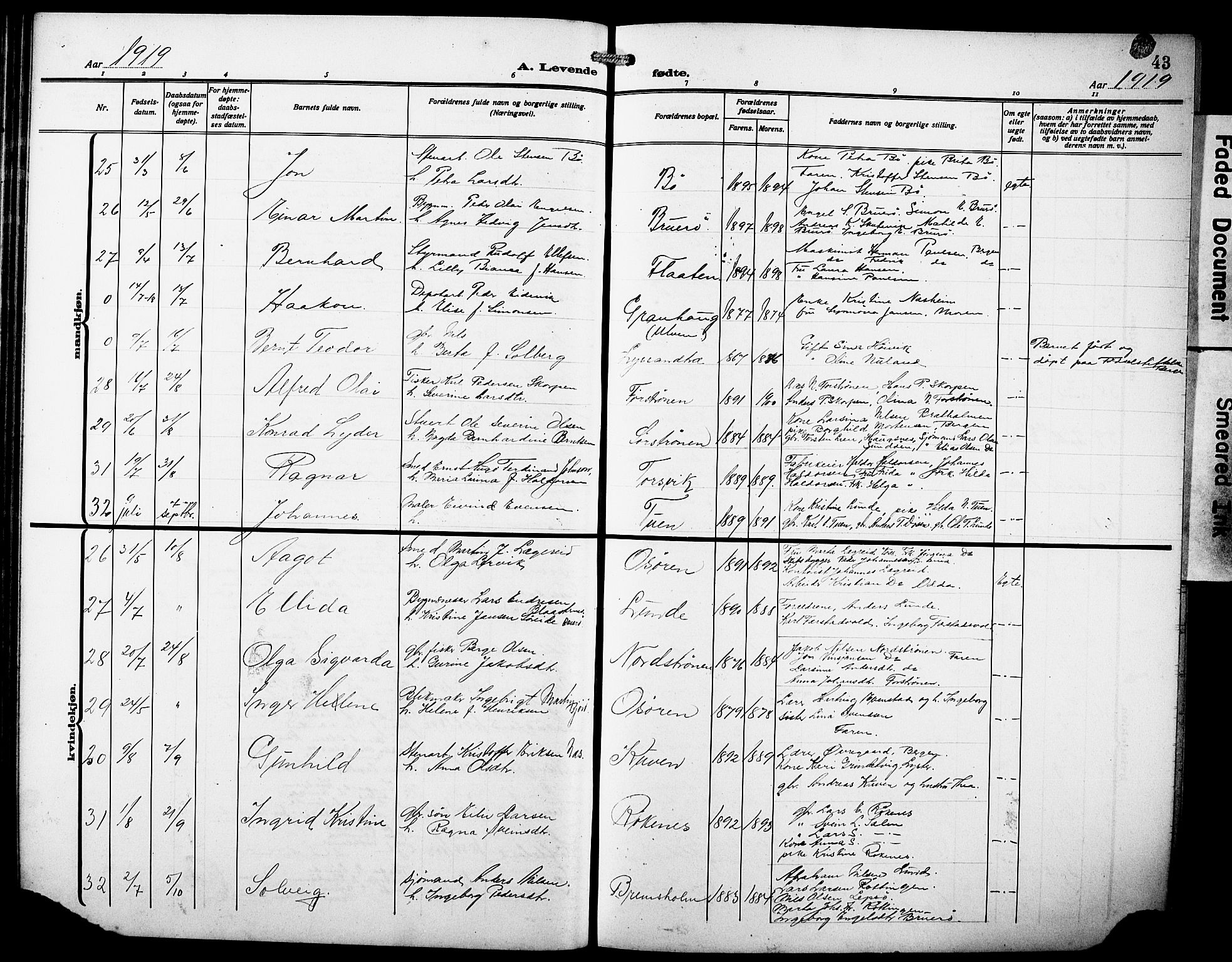 Os sokneprestembete, AV/SAB-A-99929: Parish register (copy) no. A 4, 1914-1923, p. 43