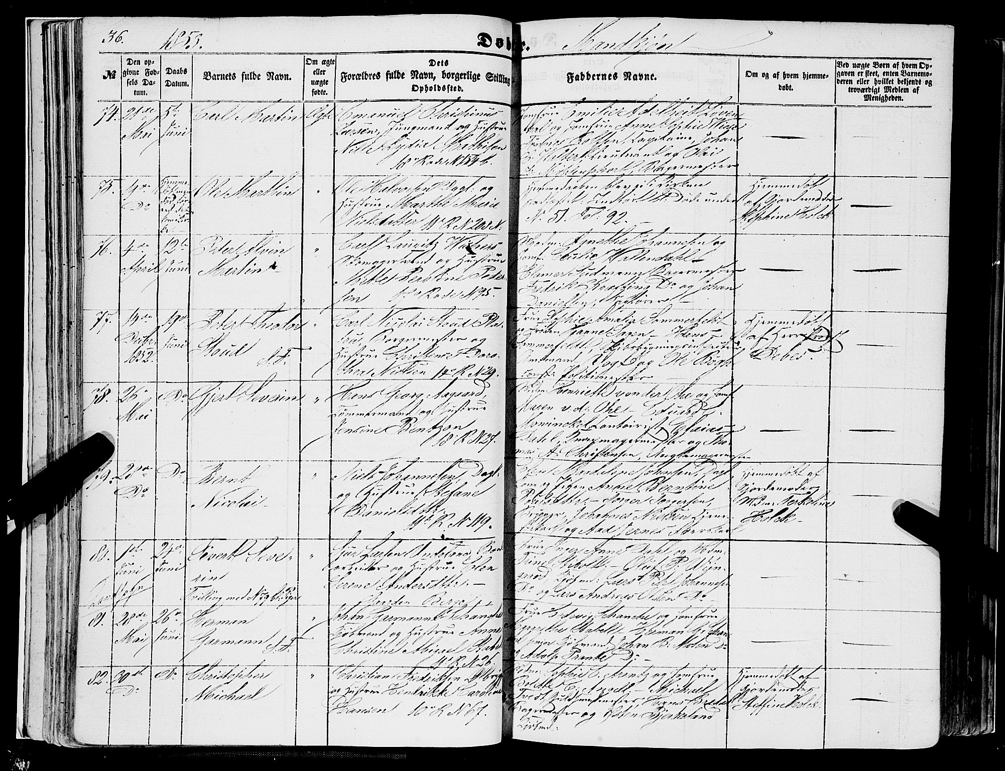 Domkirken sokneprestembete, AV/SAB-A-74801/H/Haa/L0020: Parish register (official) no. B 3, 1851-1859, p. 36