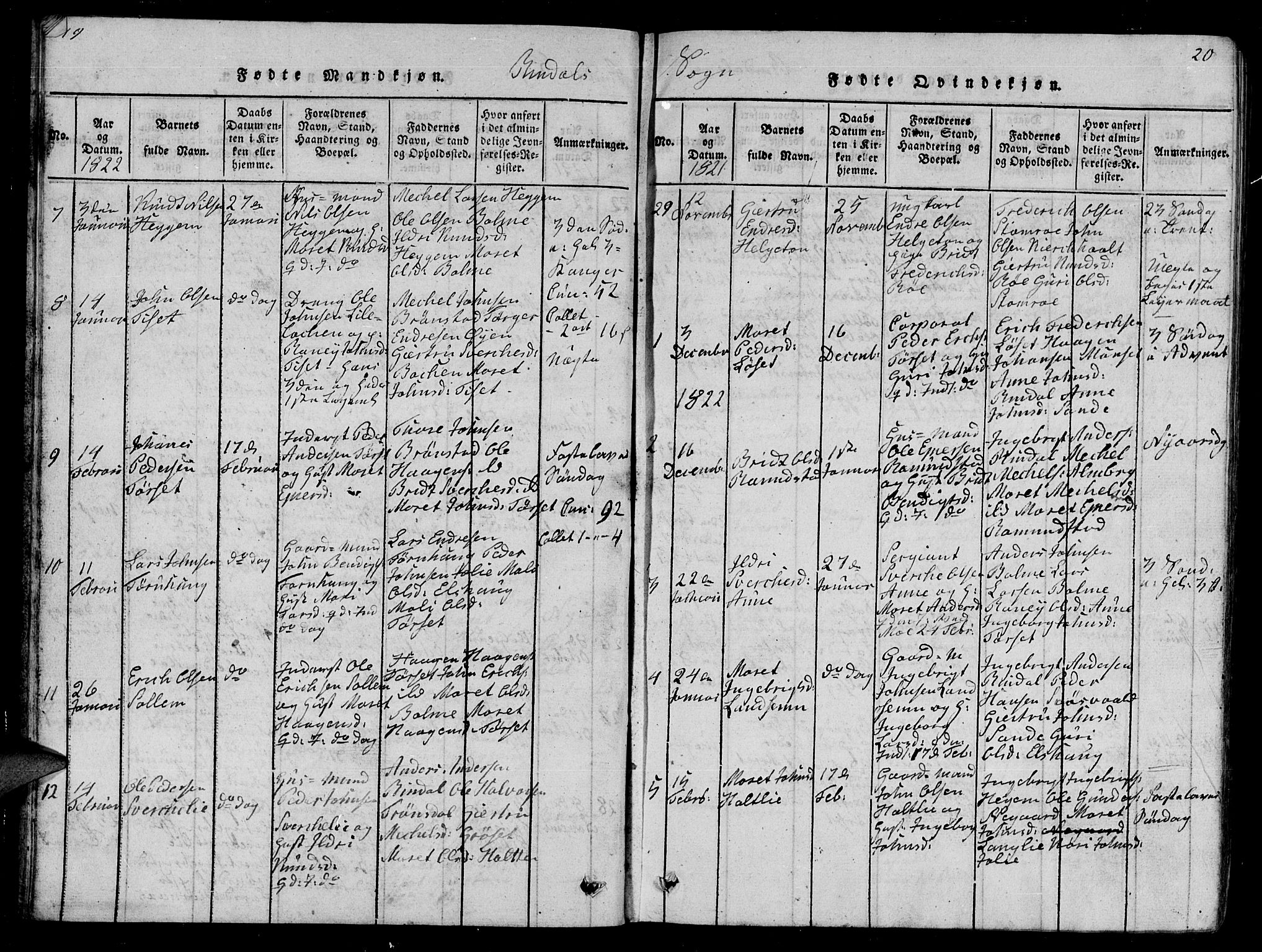 Ministerialprotokoller, klokkerbøker og fødselsregistre - Møre og Romsdal, AV/SAT-A-1454/595/L1050: Parish register (copy) no. 595C02, 1819-1834, p. 19-20