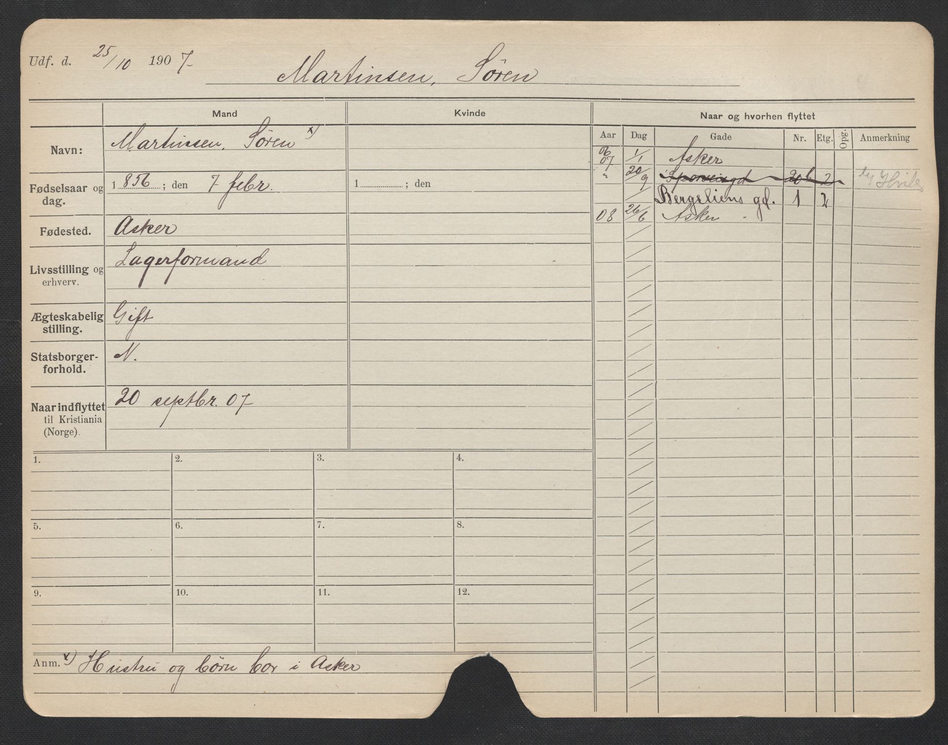 Oslo folkeregister, Registerkort, AV/SAO-A-11715/F/Fa/Fac/L0007: Menn, 1906-1914, p. 608a