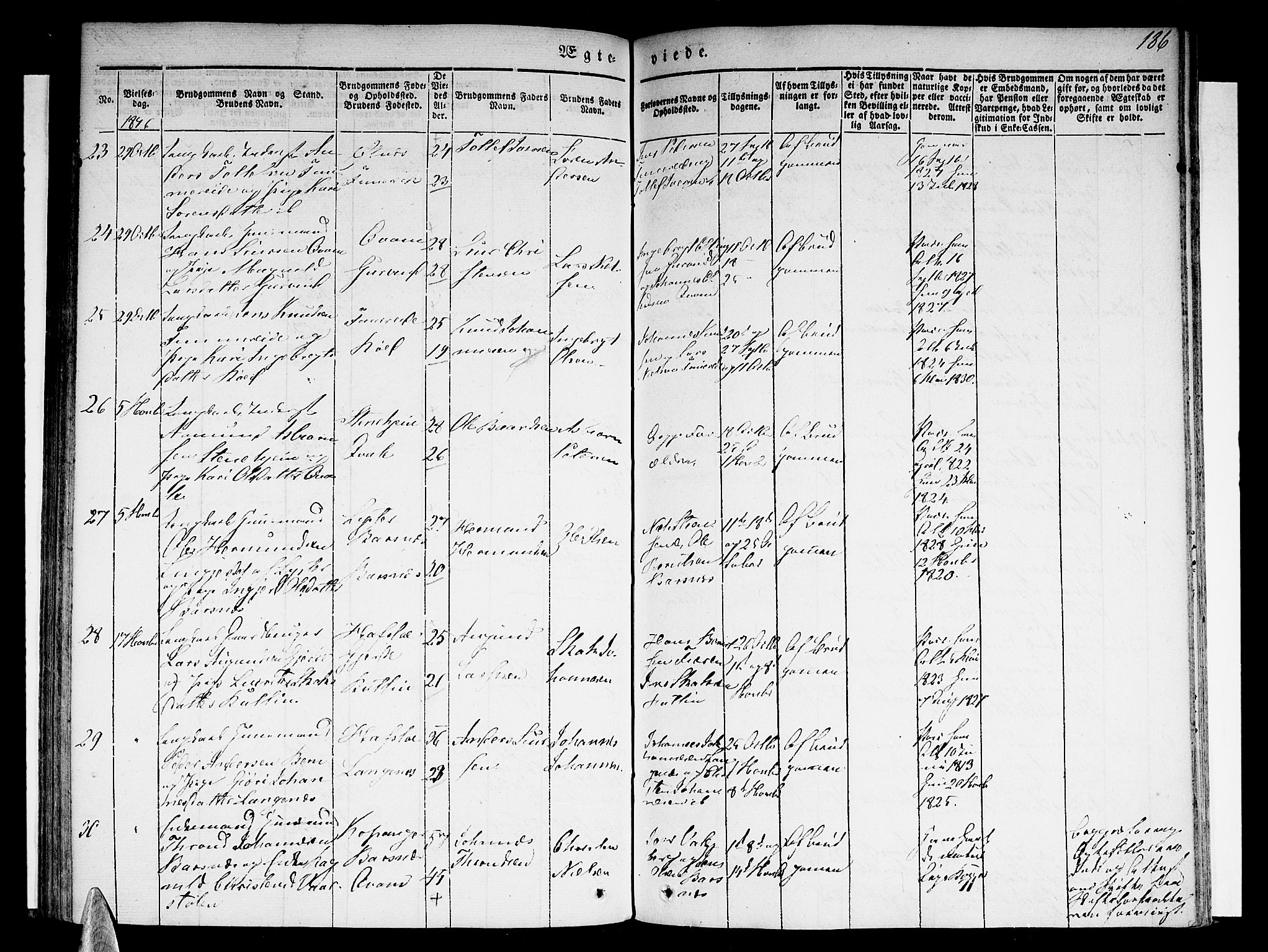 Sogndal sokneprestembete, AV/SAB-A-81301/H/Haa/Haaa/L0011: Parish register (official) no. A 11, 1839-1847, p. 186