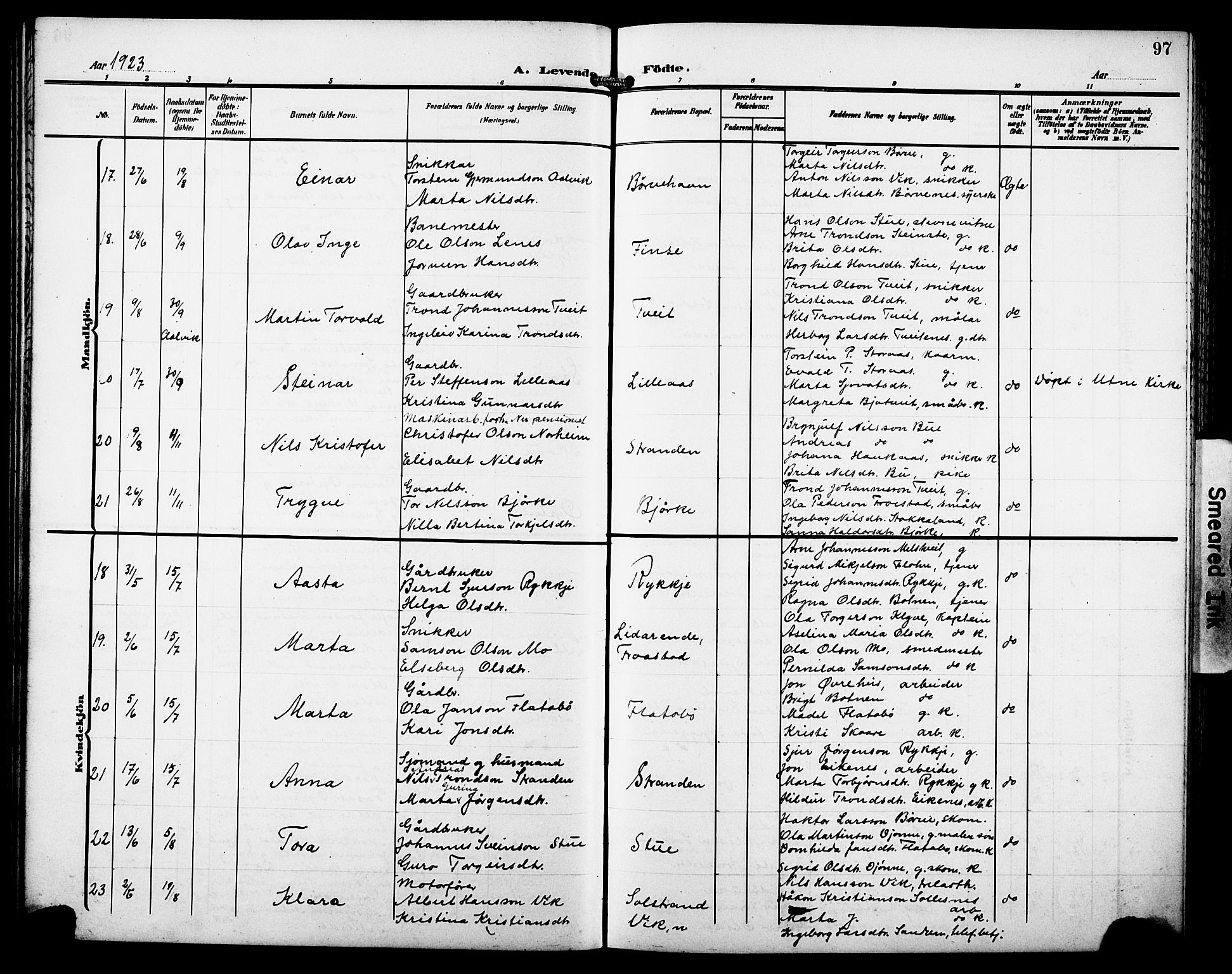 Kvam sokneprestembete, AV/SAB-A-76201/H/Hab: Parish register (copy) no. C 4, 1906-1931, p. 97