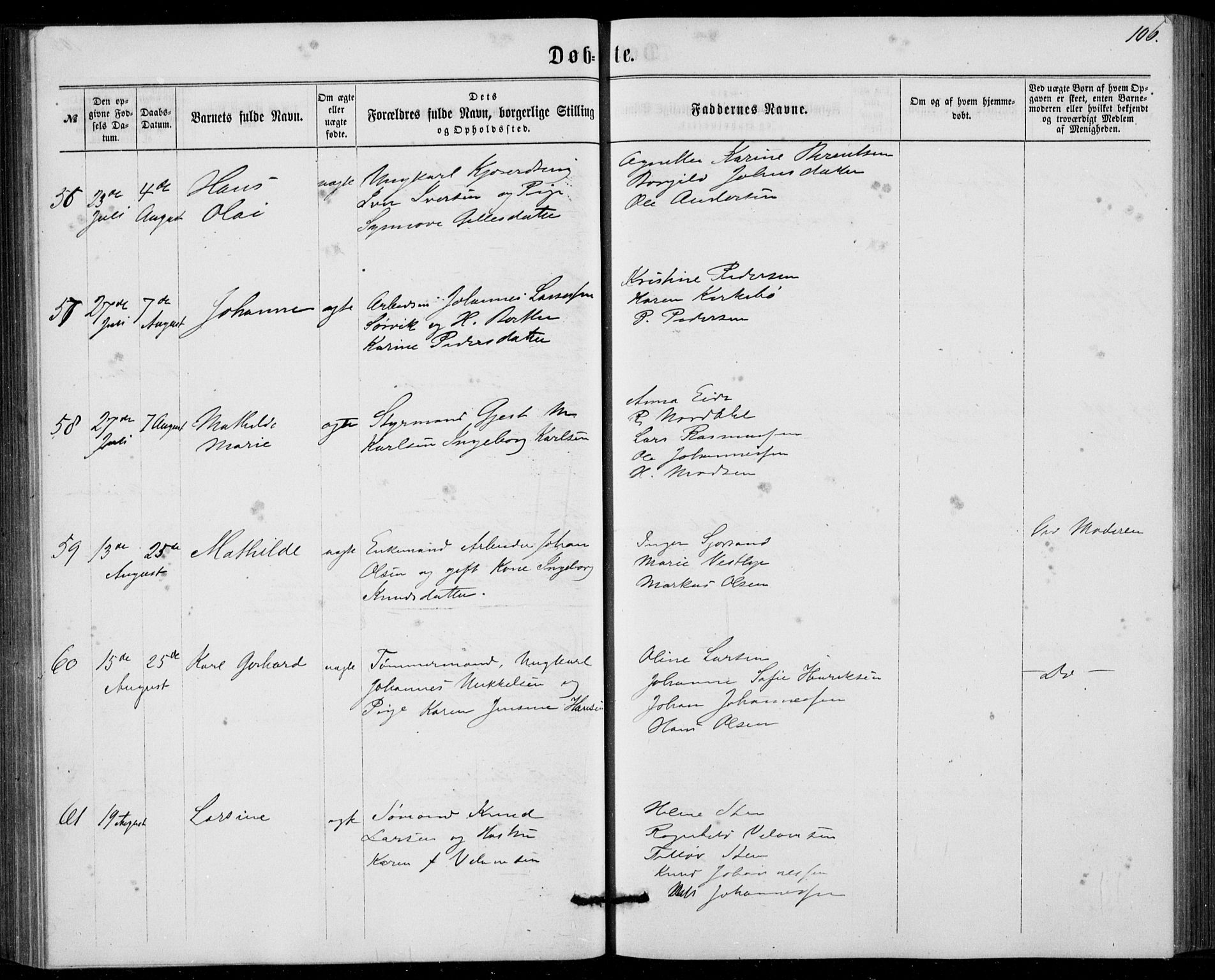 Fødselsstiftelsens sokneprestembete, ført av overlegen*, SAB/-: Parish register (official) no. A 1, 1863-1883, p. 106