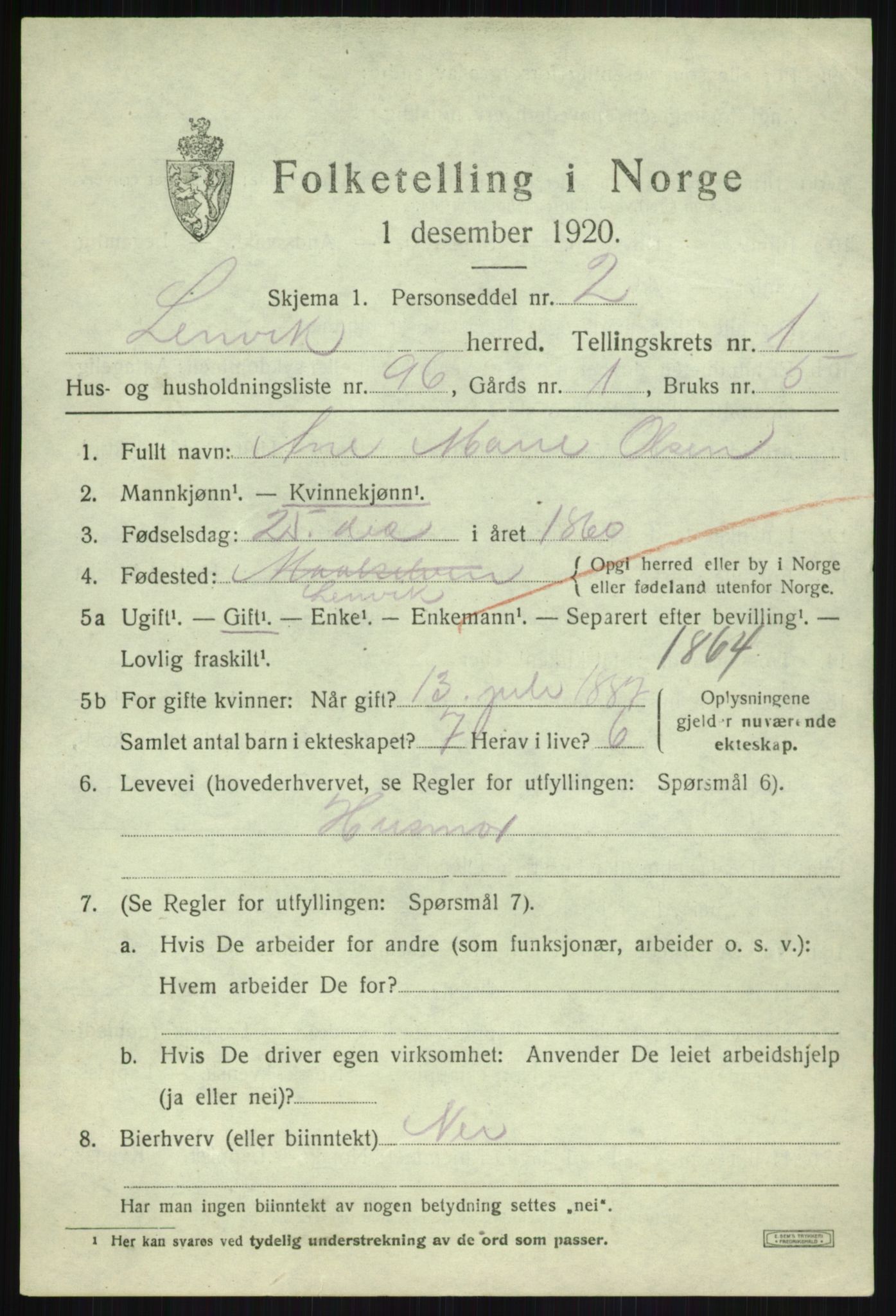 SATØ, 1920 census for Lenvik, 1920, p. 3088