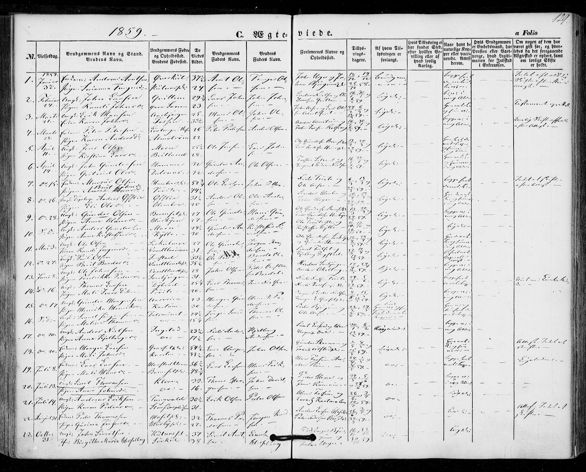 Ministerialprotokoller, klokkerbøker og fødselsregistre - Nord-Trøndelag, SAT/A-1458/703/L0028: Parish register (official) no. 703A01, 1850-1862, p. 129