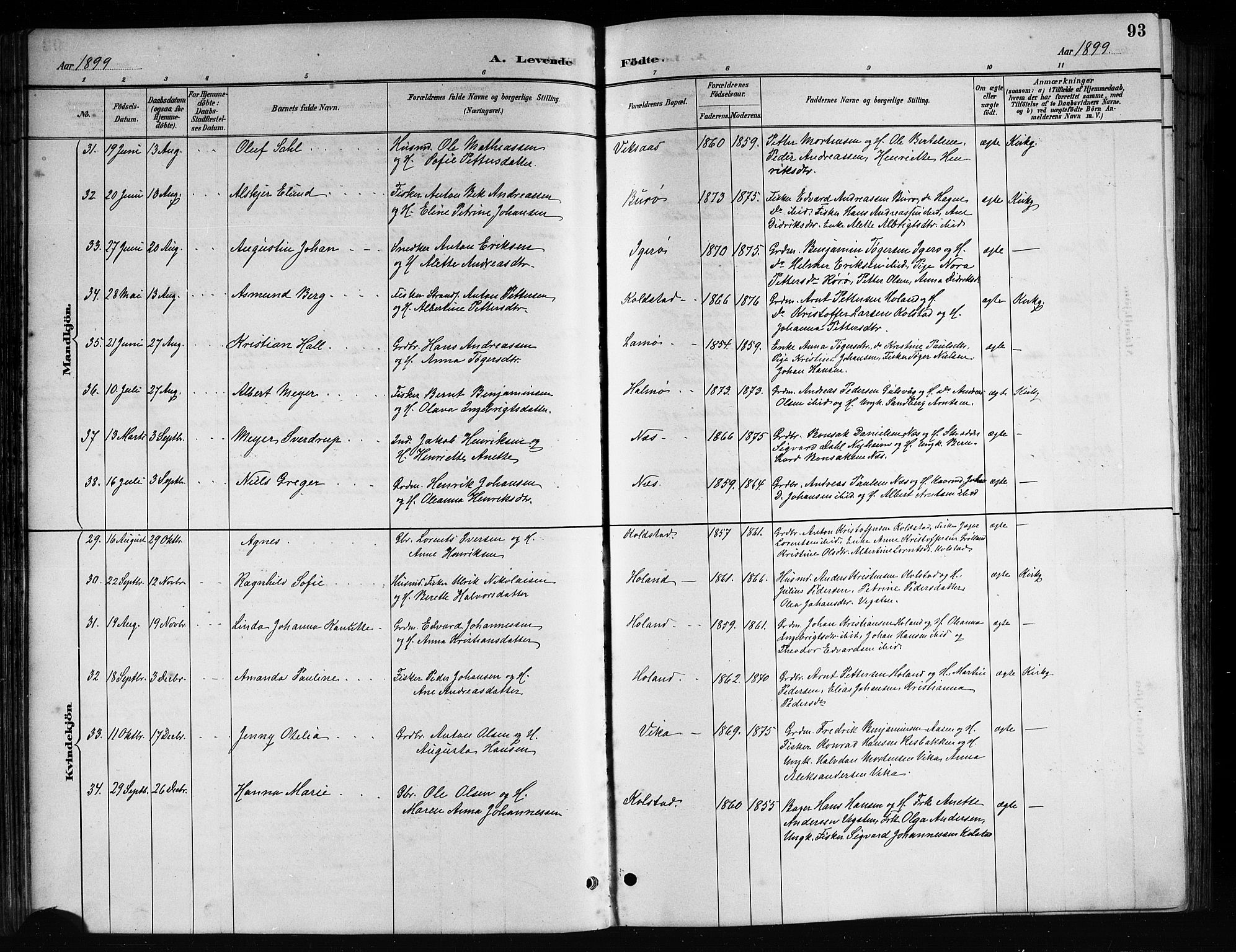 Ministerialprotokoller, klokkerbøker og fødselsregistre - Nordland, AV/SAT-A-1459/816/L0253: Parish register (copy) no. 816C03, 1886-1905, p. 93