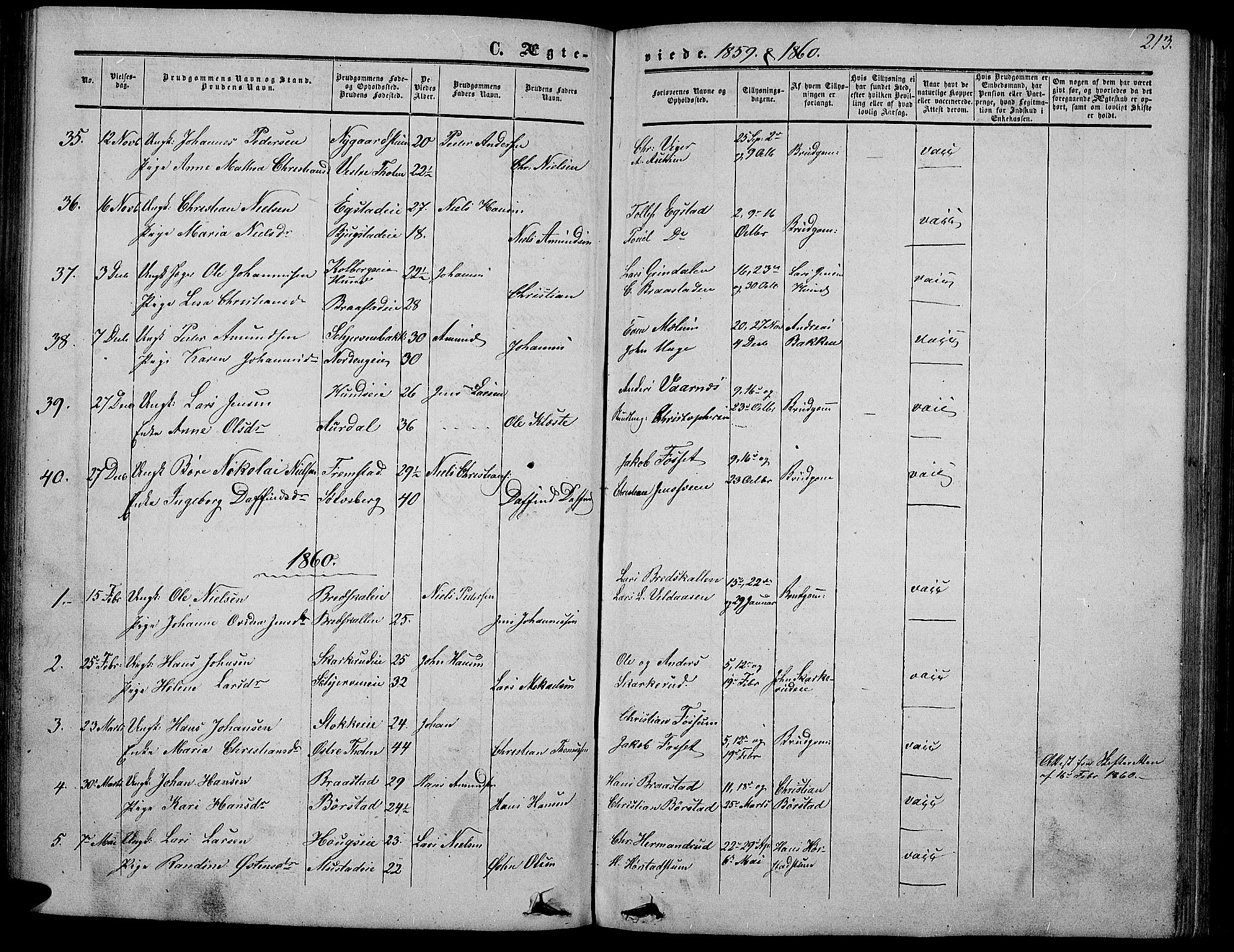 Vardal prestekontor, SAH/PREST-100/H/Ha/Hab/L0005: Parish register (copy) no. 5, 1854-1868, p. 213