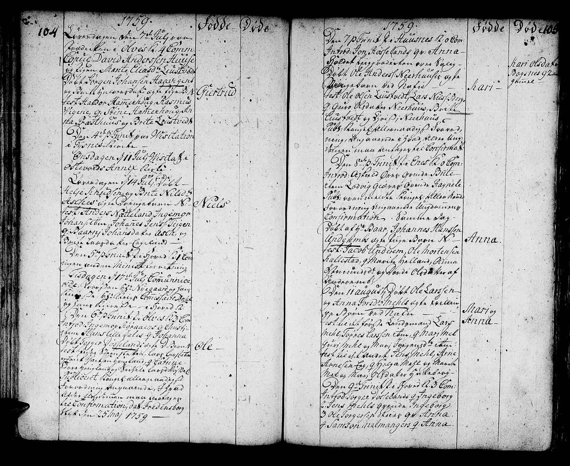 Kvinnherad sokneprestembete, AV/SAB-A-76401/H/Haa: Parish register (official) no. A 3, 1754-1777, p. 104-105