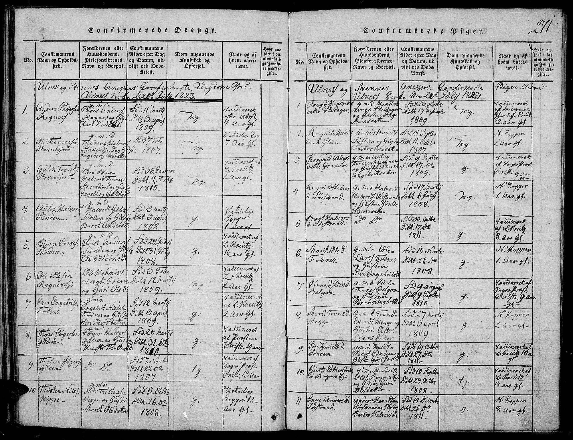 Nord-Aurdal prestekontor, SAH/PREST-132/H/Ha/Haa/L0002: Parish register (official) no. 2, 1816-1828, p. 271
