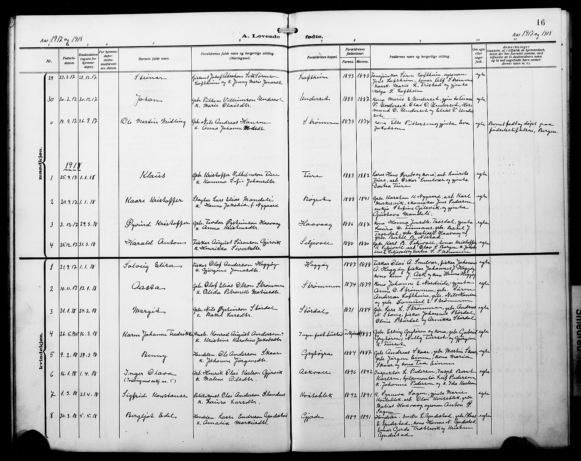 Askvoll sokneprestembete, SAB/A-79501/H/Hab/Haba/L0004: Parish register (copy) no. A 4, 1913-1929, p. 16