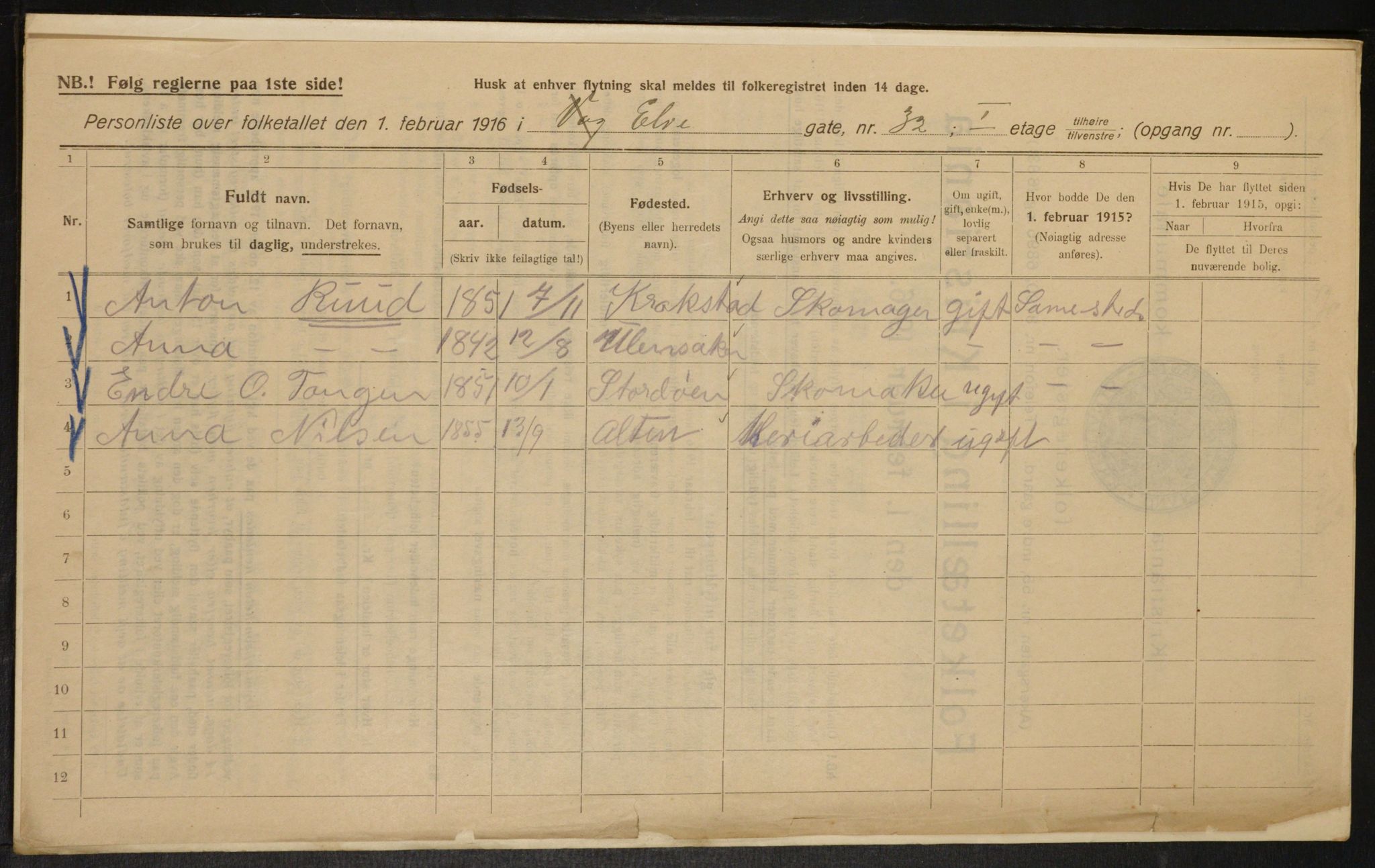 OBA, Municipal Census 1916 for Kristiania, 1916, p. 21322