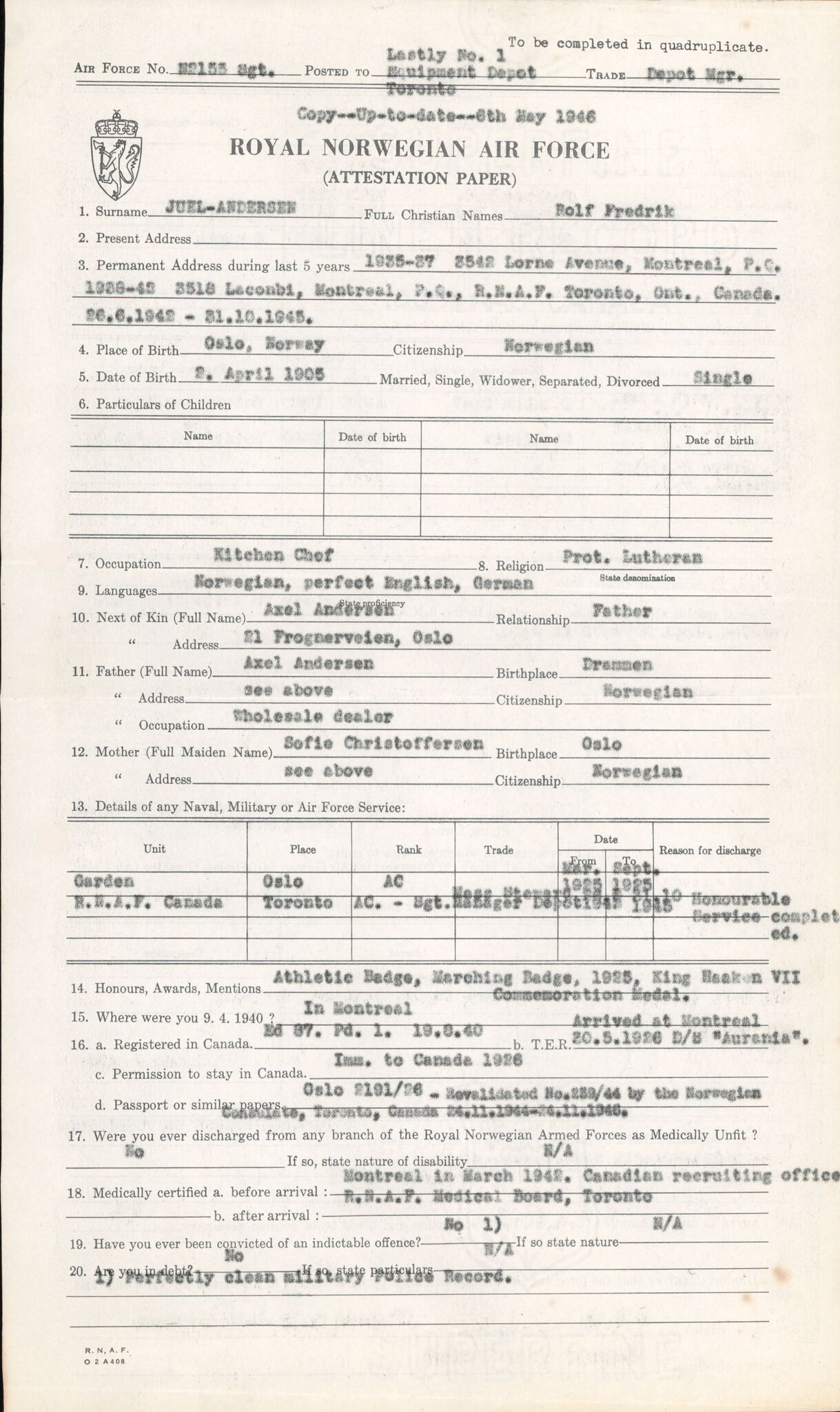 Forsvaret, Forsvarets overkommando/Luftforsvarsstaben, AV/RA-RAFA-4079/P/Pa/L0013: Personellmapper, 1905, p. 287