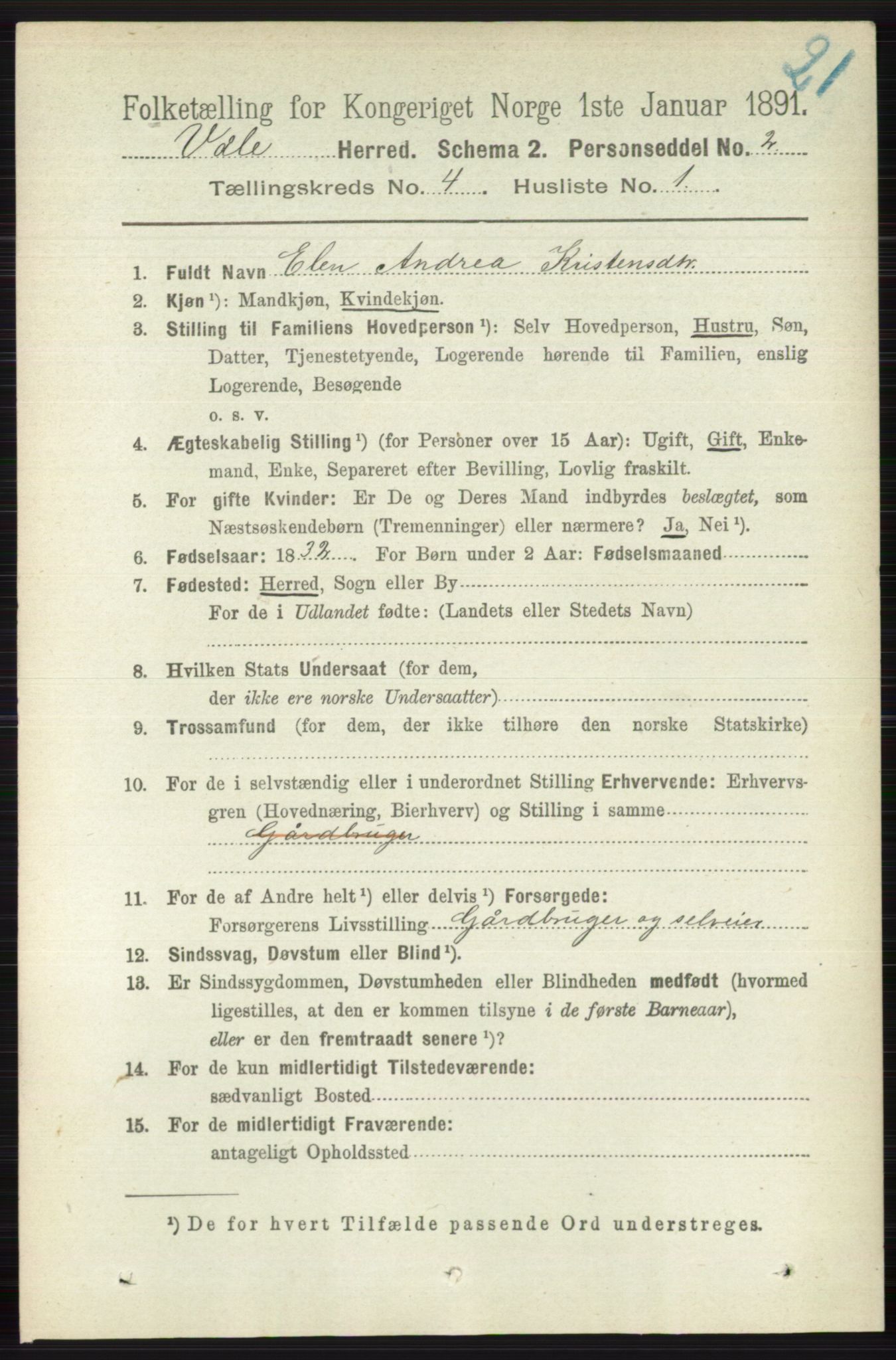 RA, 1891 census for 0716 Våle, 1891, p. 988