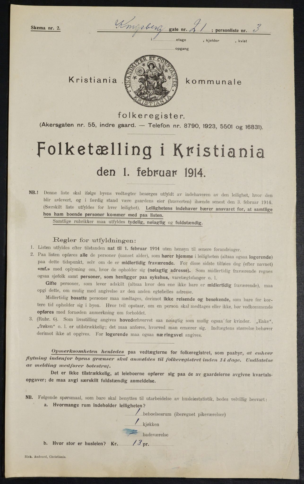 OBA, Municipal Census 1914 for Kristiania, 1914, p. 52905