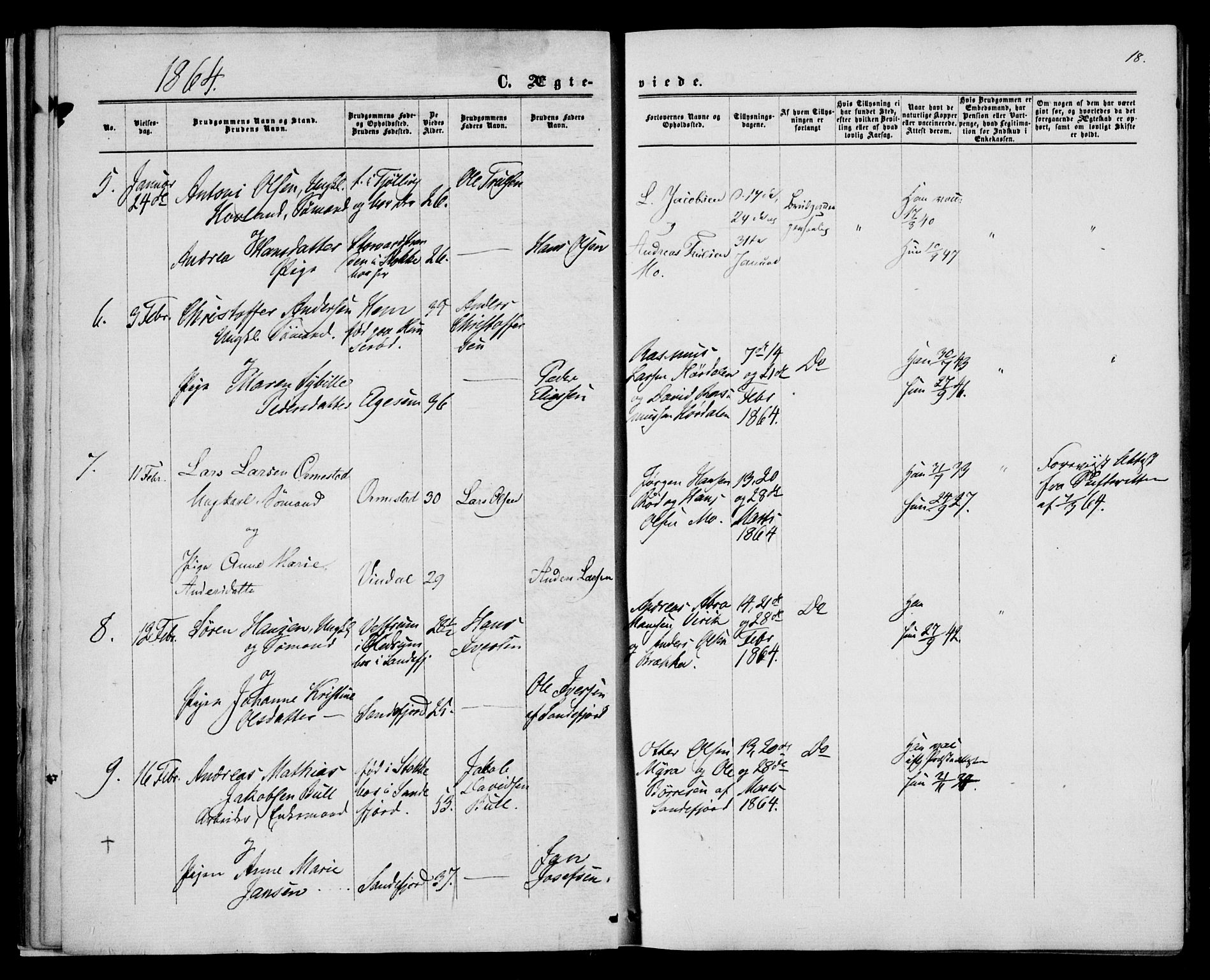 Sandar kirkebøker, AV/SAKO-A-243/F/Fa/L0009: Parish register (official) no. 9, 1862-1871, p. 18