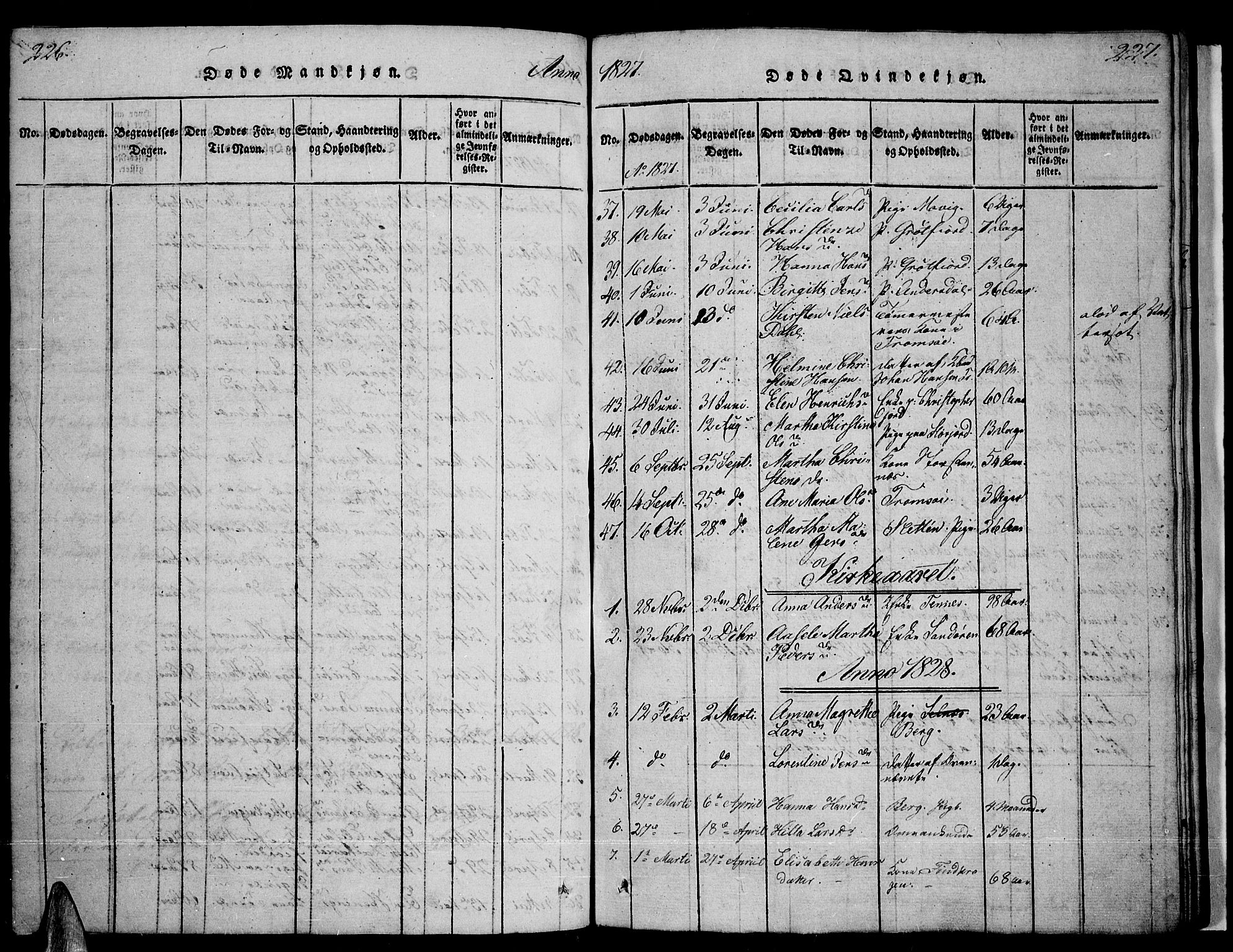 Tromsø sokneprestkontor/stiftsprosti/domprosti, SATØ/S-1343/G/Ga/L0007kirke: Parish register (official) no. 7, 1821-1828, p. 226-227