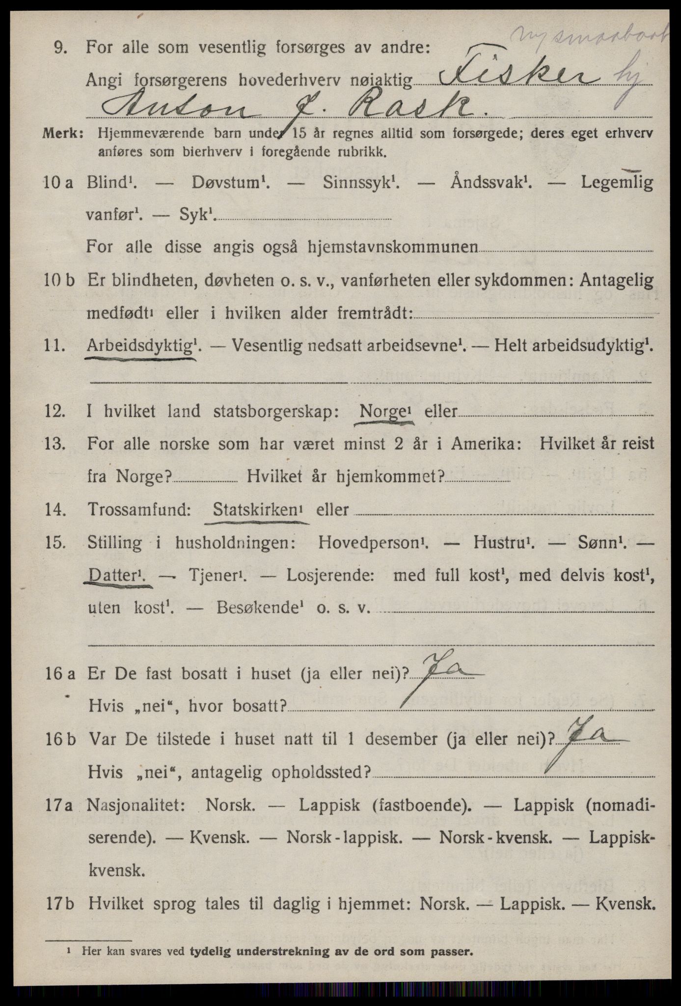 SAT, 1920 census for Ørland, 1920, p. 1398