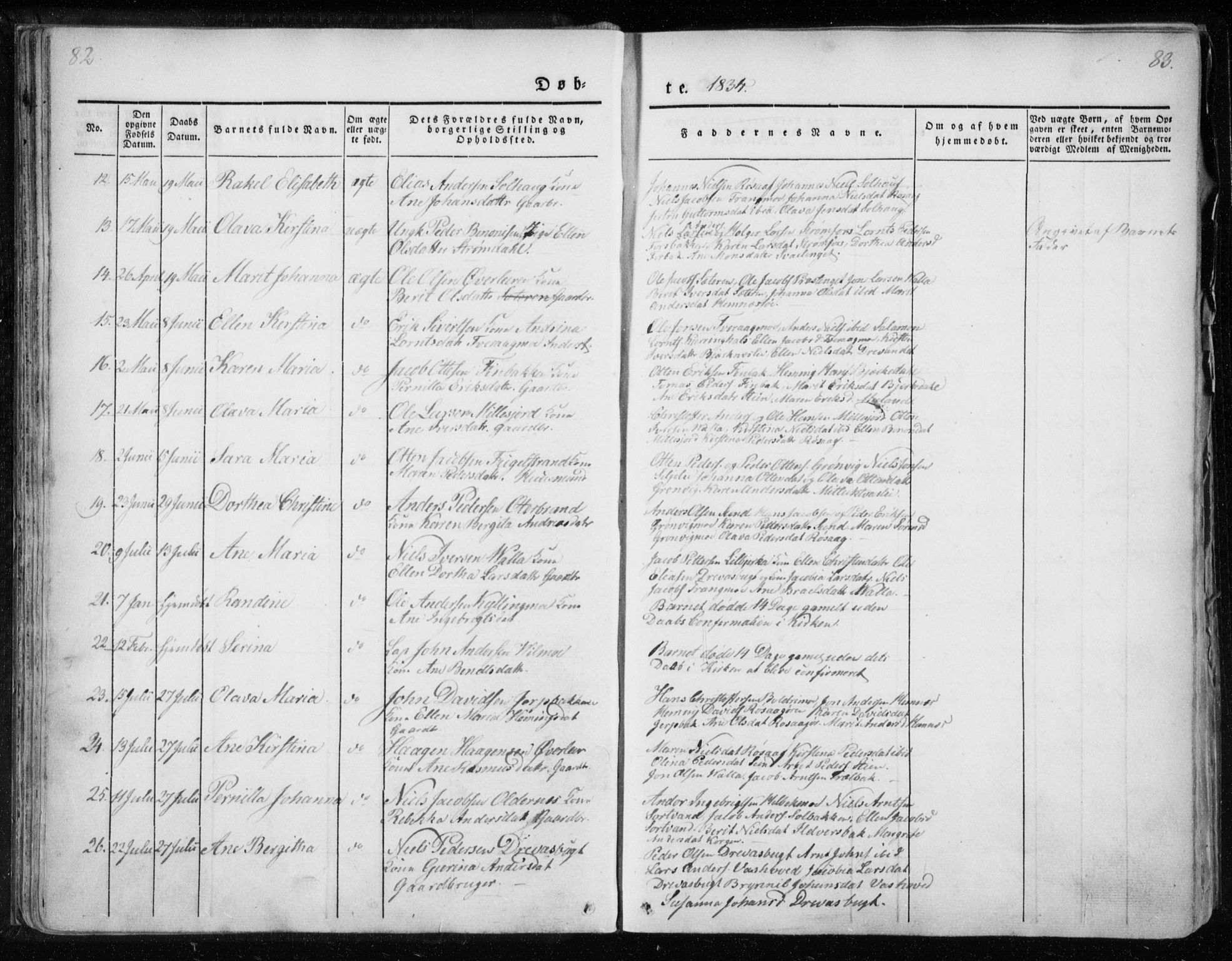 Ministerialprotokoller, klokkerbøker og fødselsregistre - Nordland, AV/SAT-A-1459/825/L0354: Parish register (official) no. 825A08, 1826-1841, p. 82-83