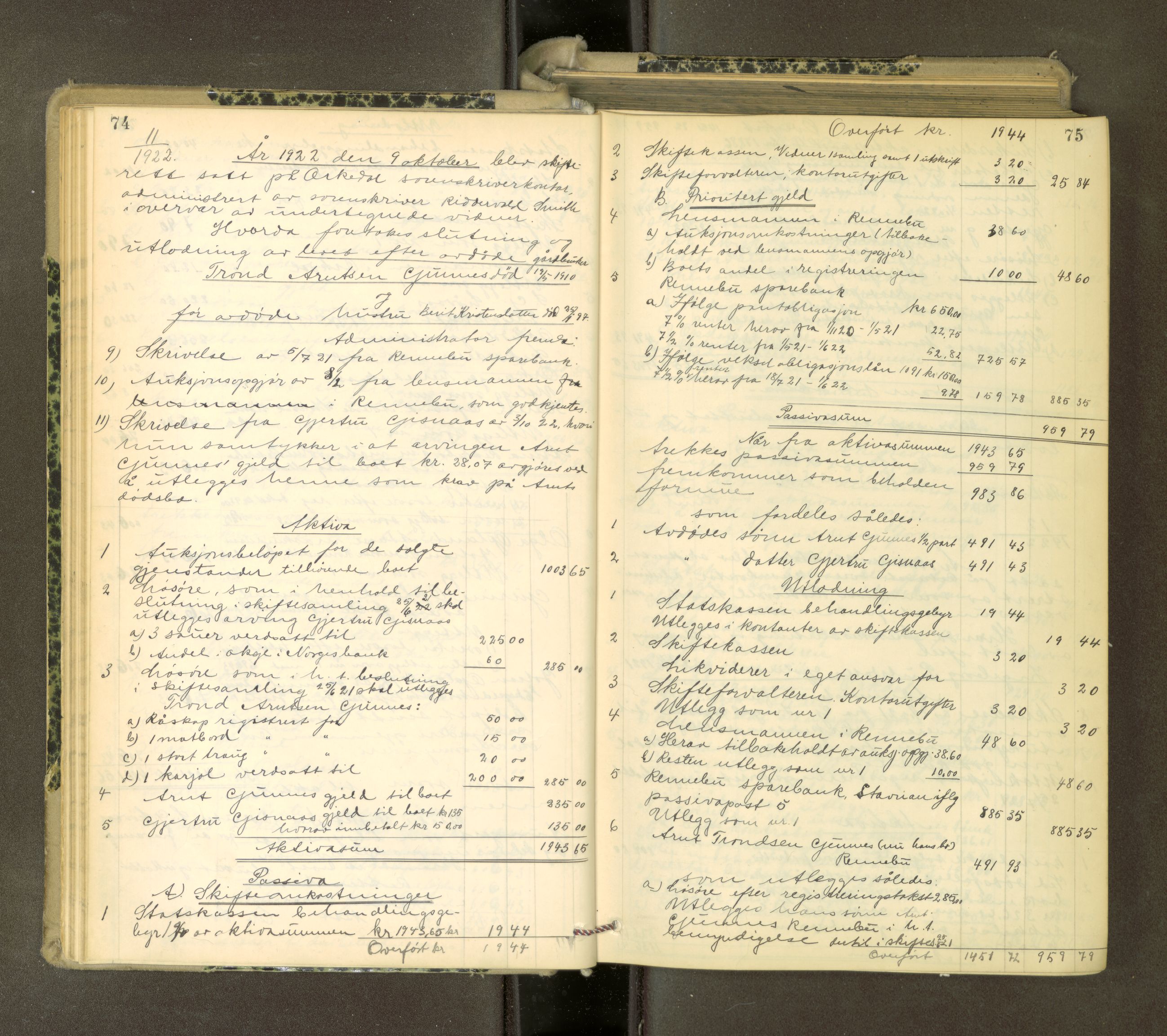 Orkdal sorenskriveri, AV/SAT-A-4169/1/3/3Aa/L0017: Skifteprotokoller, 1921-1929, p. 74-75