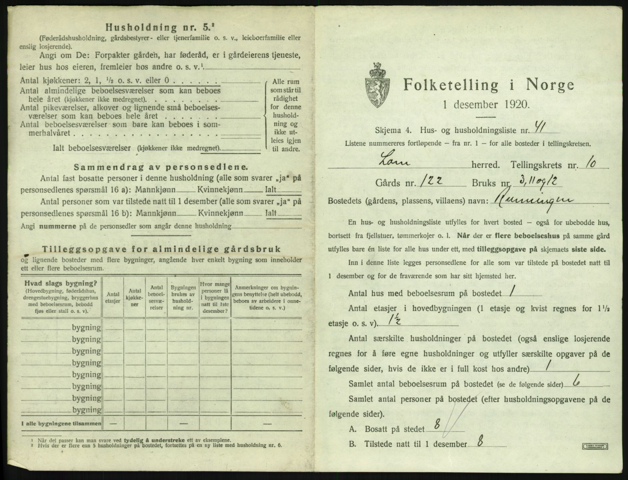 SAH, 1920 census for Lom, 1920, p. 924