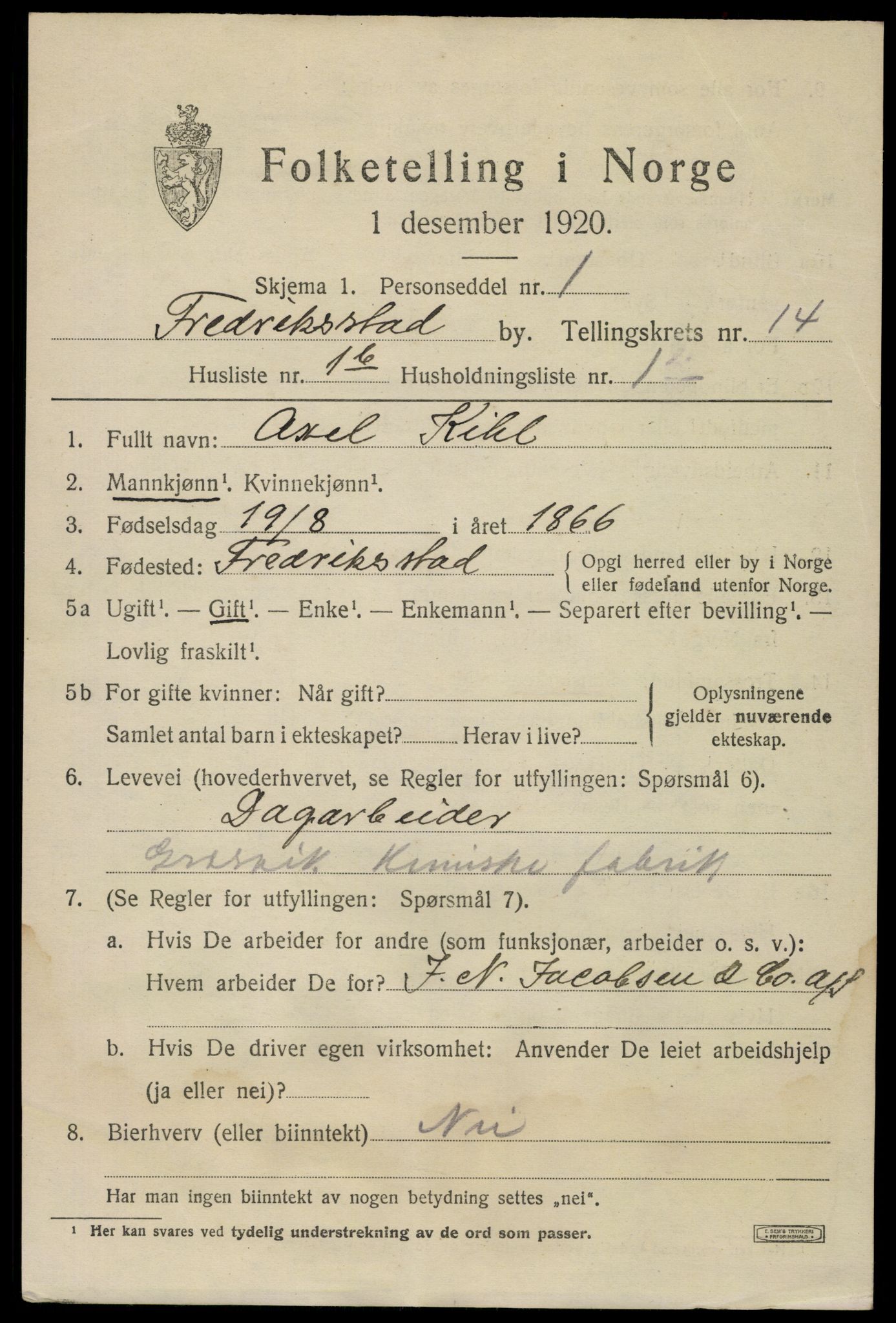 SAO, 1920 census for Fredrikstad, 1920, p. 33477