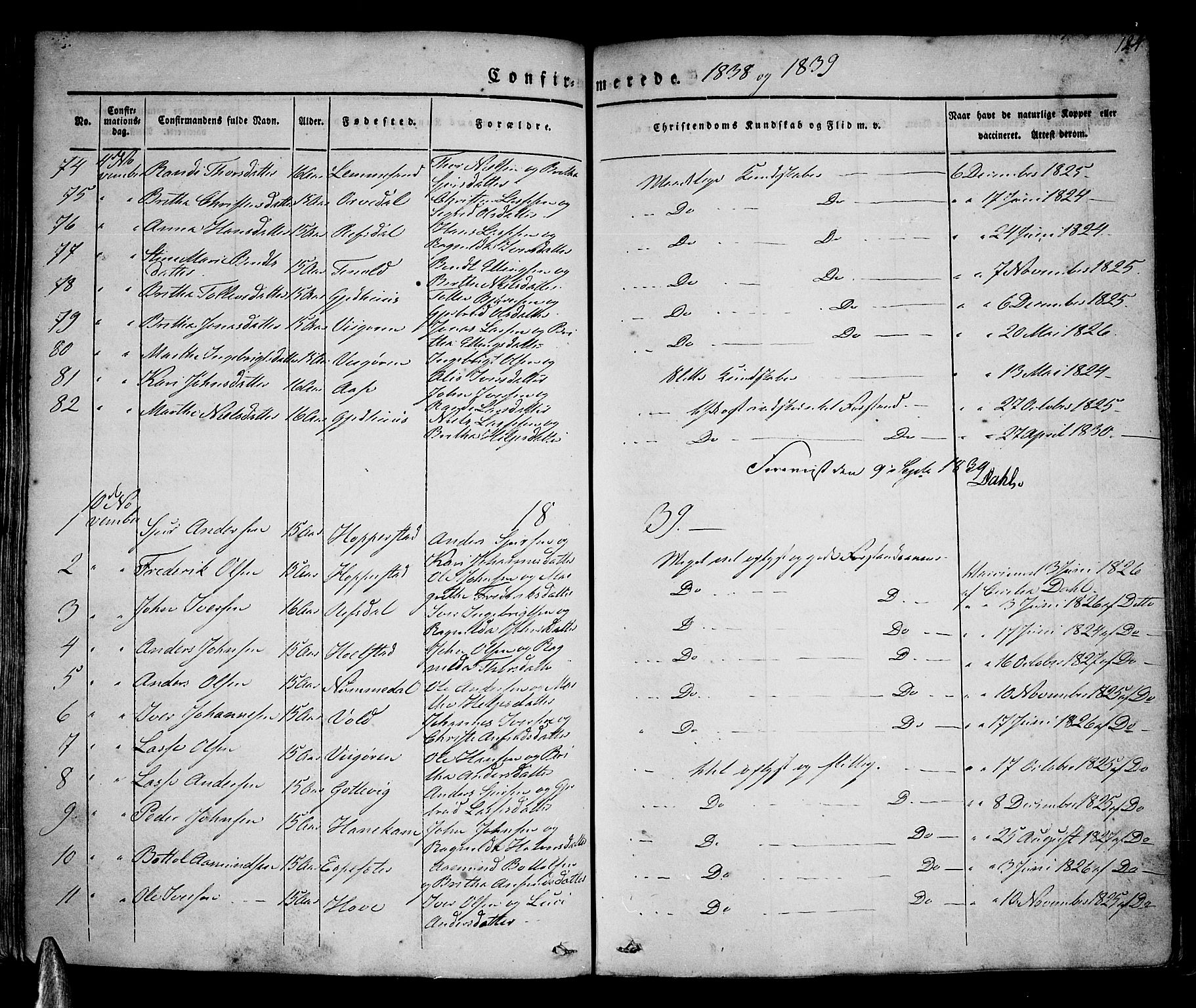 Vik sokneprestembete, AV/SAB-A-81501/H/Haa/Haaa/L0007: Parish register (official) no. A 7, 1831-1845, p. 124