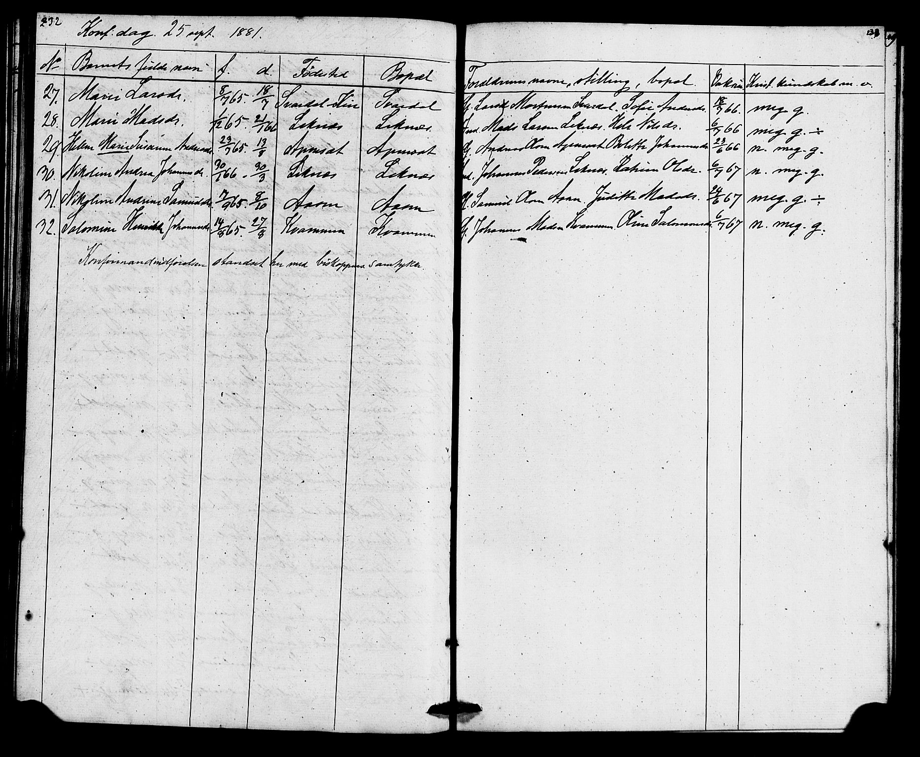 Førde sokneprestembete, SAB/A-79901: Curate's parish register no. A 1, 1870-1881, p. 232-233