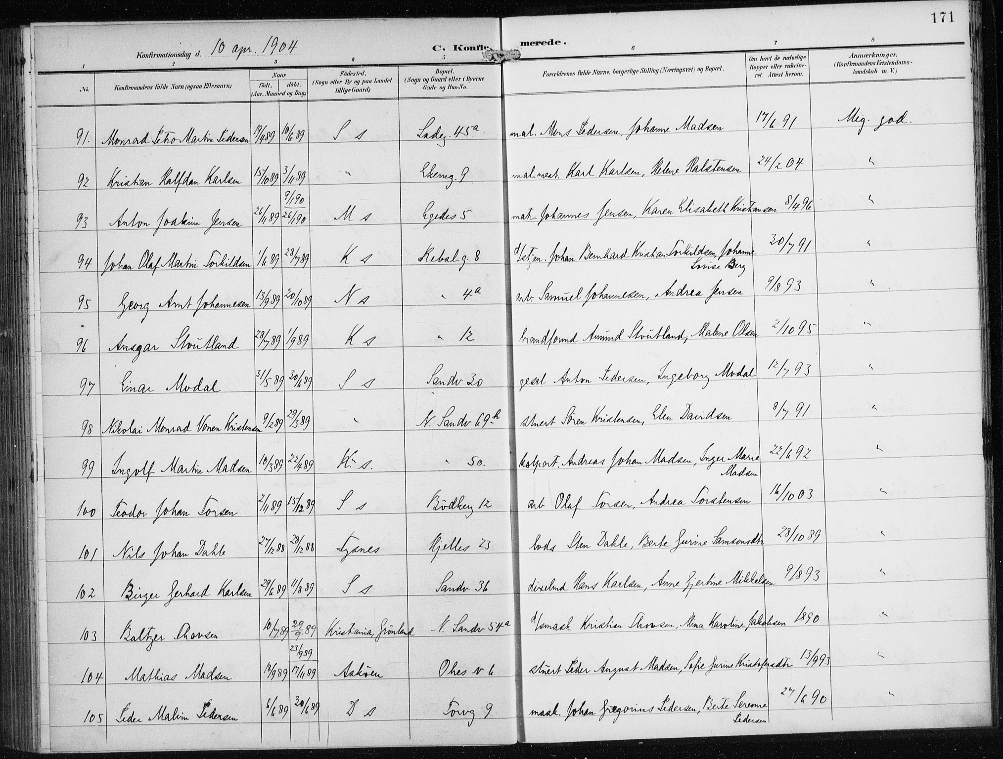 Sandviken Sokneprestembete, AV/SAB-A-77601/H/Ha/L0010: Parish register (official) no. C 1, 1895-1905, p. 171