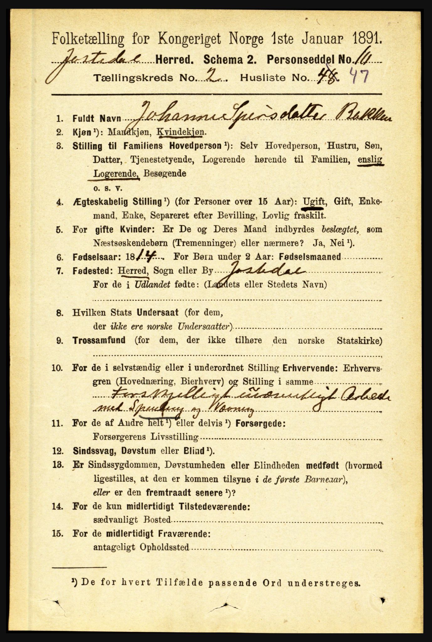 RA, 1891 census for 1427 Jostedal, 1891, p. 859