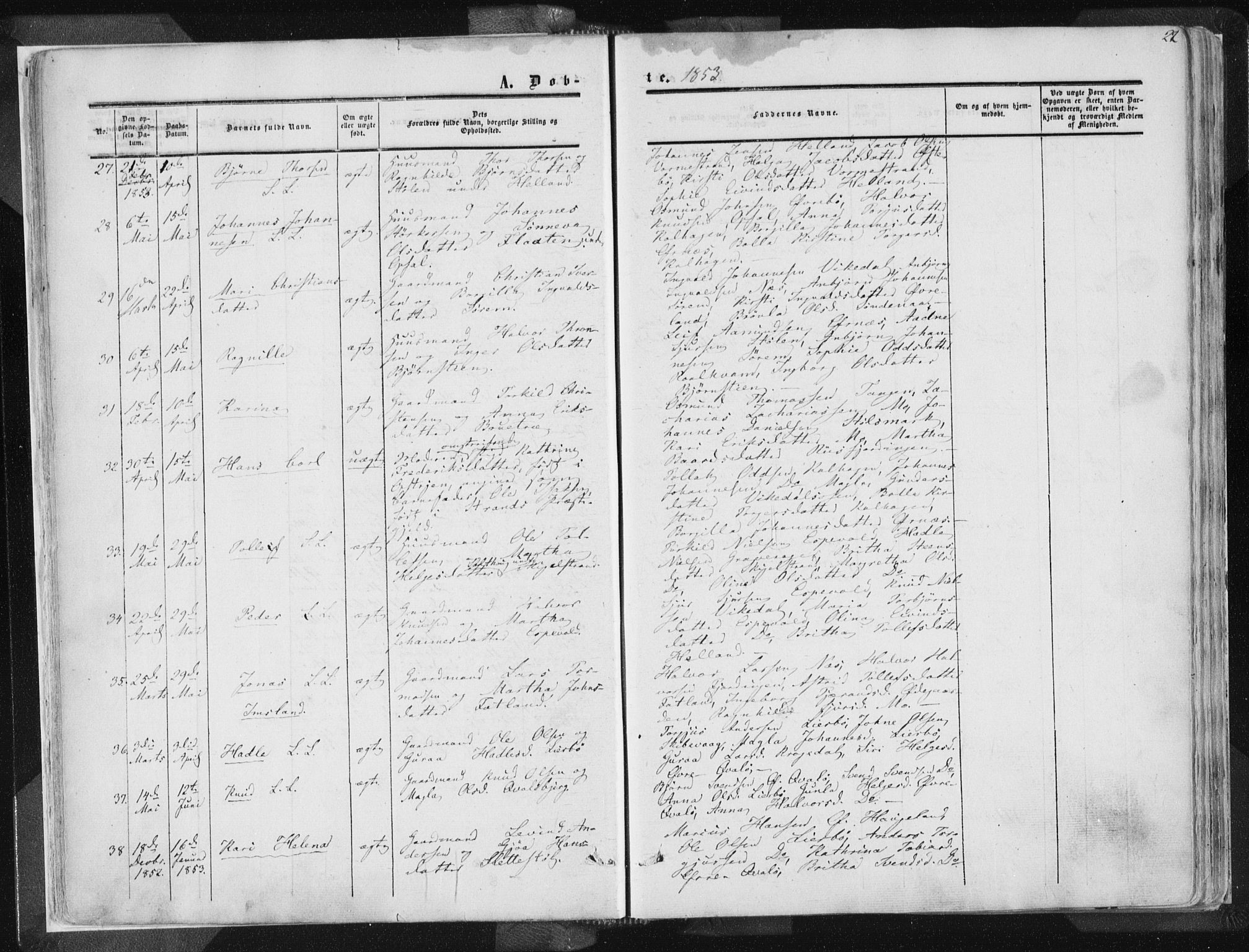 Vikedal sokneprestkontor, AV/SAST-A-101840/01/IV: Parish register (official) no. A 6.1, 1851-1867, p. 22