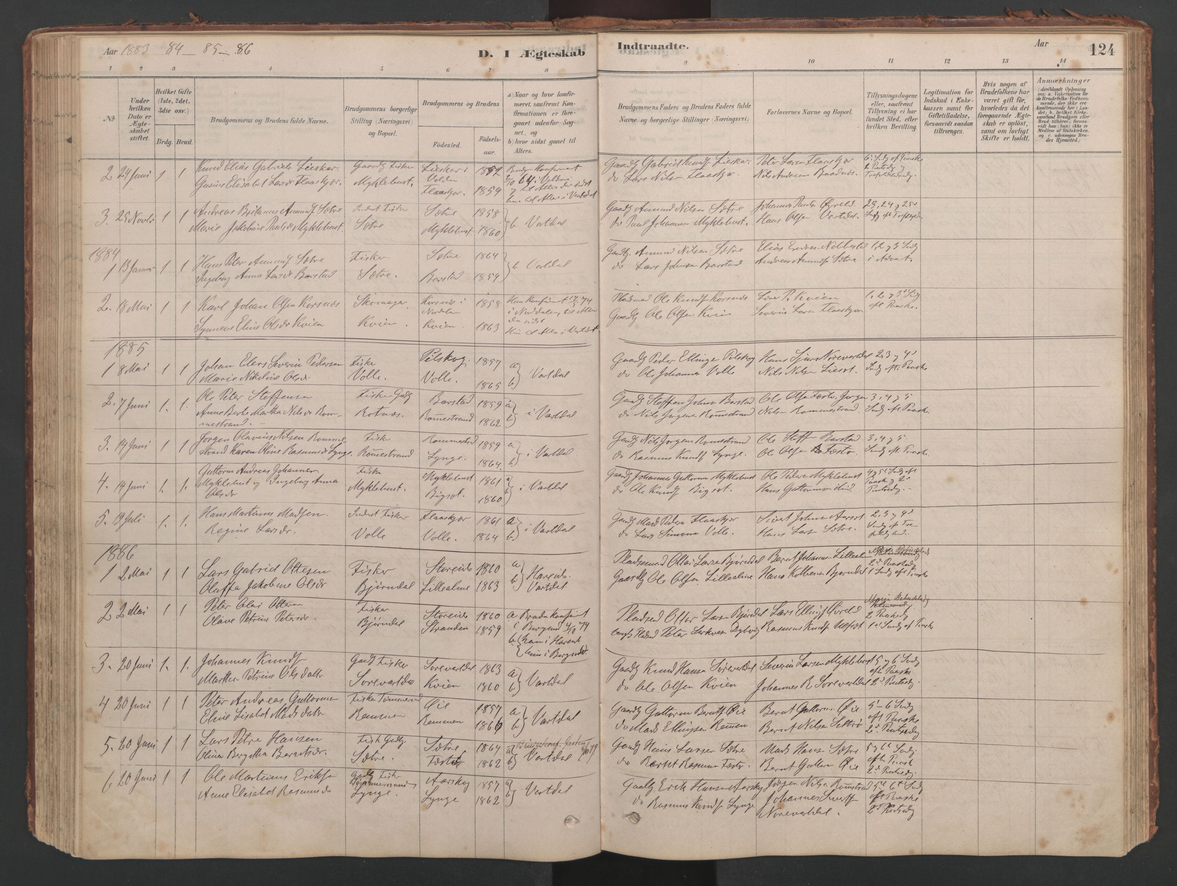 Ministerialprotokoller, klokkerbøker og fødselsregistre - Møre og Romsdal, AV/SAT-A-1454/514/L0201: Parish register (copy) no. 514C01, 1878-1919, p. 124