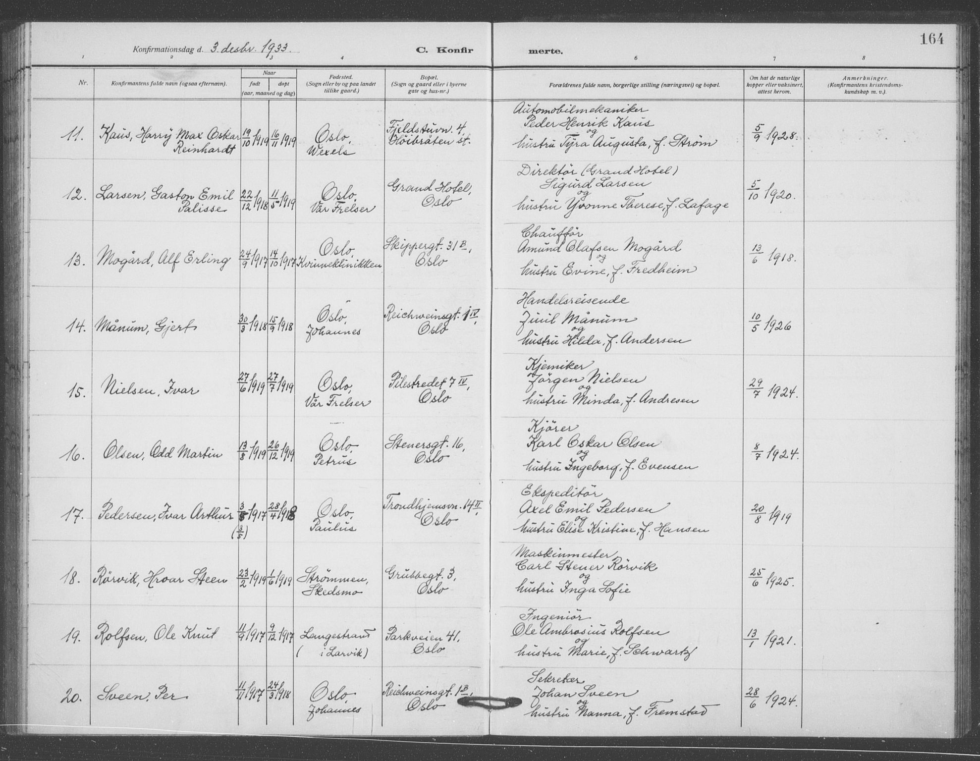 Oslo domkirke Kirkebøker, AV/SAO-A-10752/F/Fa/L0031: Parish register (official) no. 31, 1918-1941, p. 164