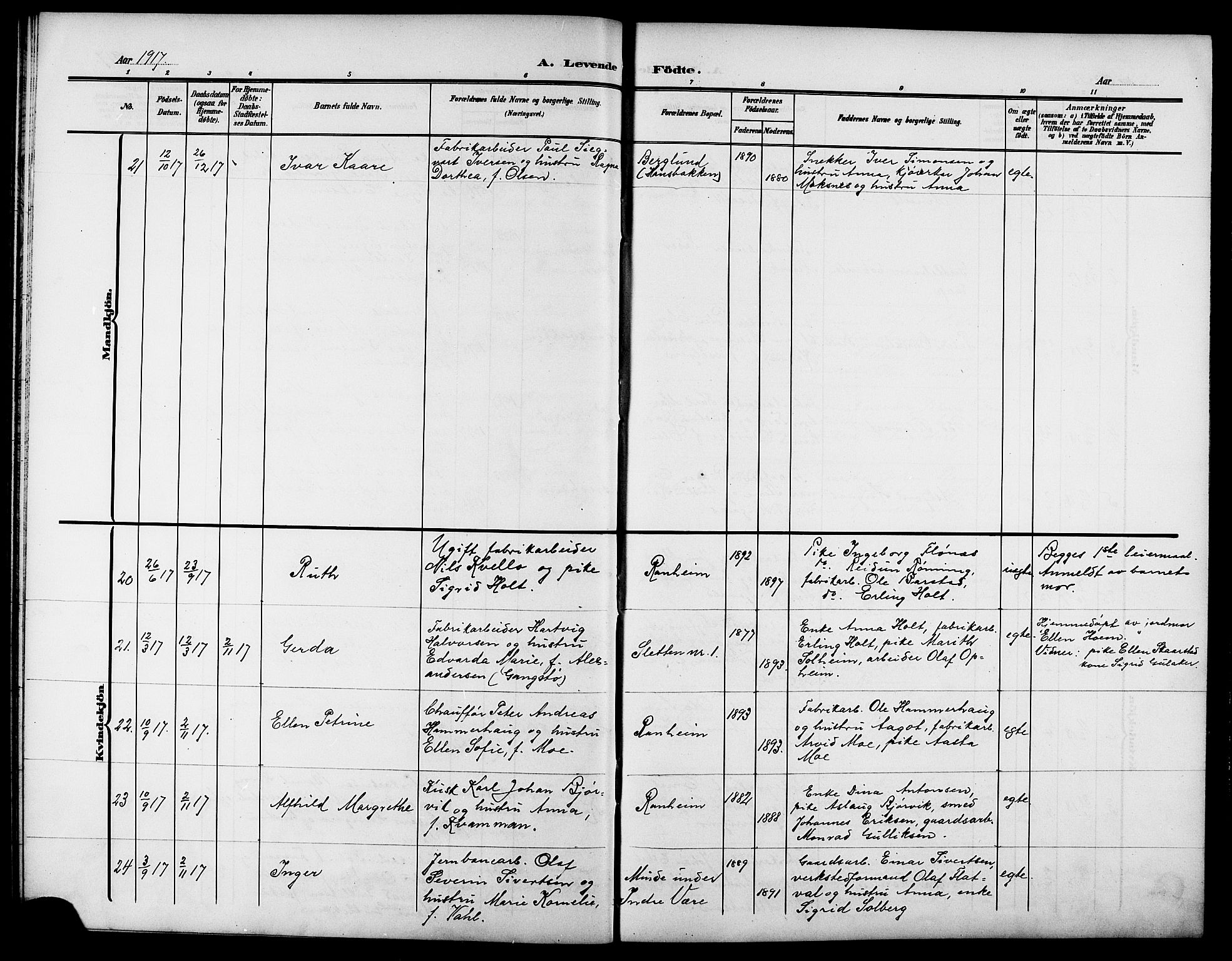 Ministerialprotokoller, klokkerbøker og fødselsregistre - Sør-Trøndelag, AV/SAT-A-1456/615/L0400: Parish register (copy) no. 615C01, 1905-1921