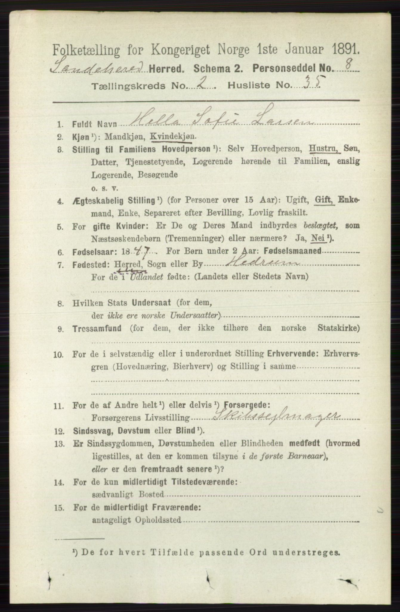 RA, 1891 census for 0724 Sandeherred, 1891, p. 1235