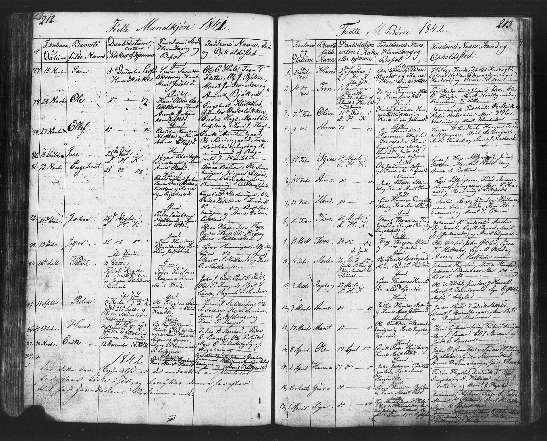 Lesja prestekontor, SAH/PREST-068/H/Ha/Hab/L0002: Parish register (copy) no. 2, 1832-1850, p. 212-213
