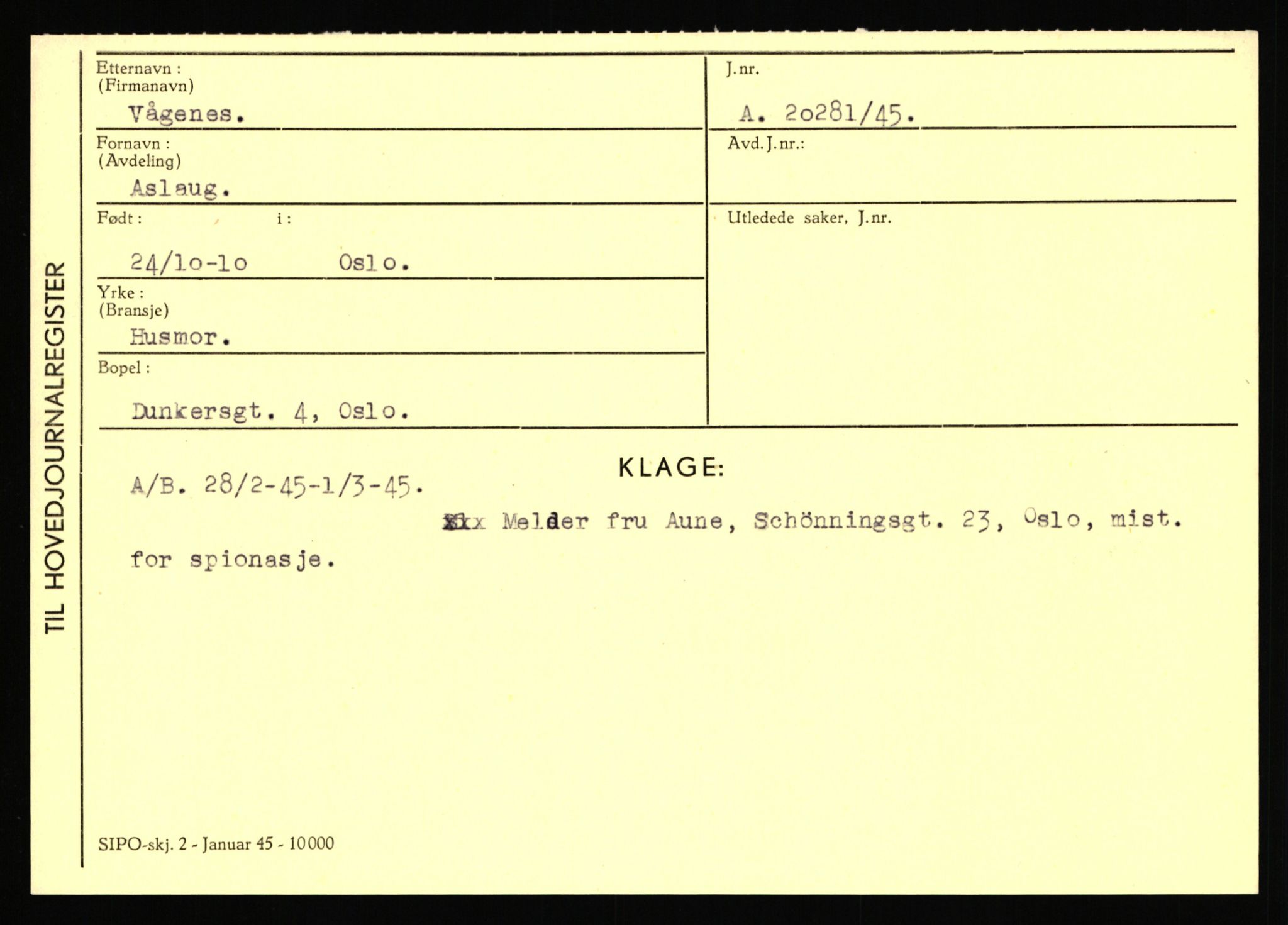 Statspolitiet - Hovedkontoret / Osloavdelingen, AV/RA-S-1329/C/Ca/L0016: Uberg - Øystese, 1943-1945, p. 451