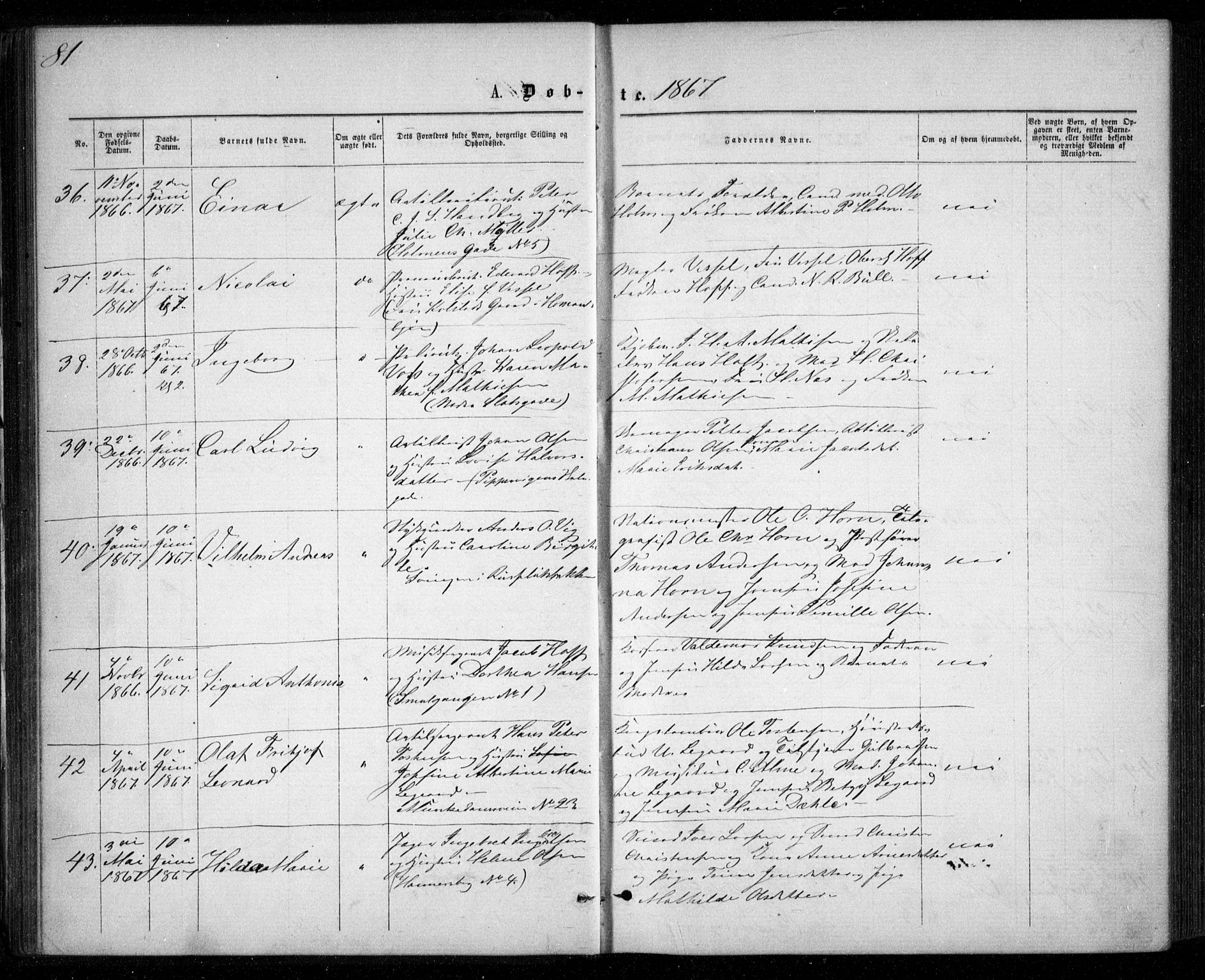 Garnisonsmenigheten Kirkebøker, AV/SAO-A-10846/G/Ga/L0006: Parish register (copy) no. 6, 1860-1880, p. 81