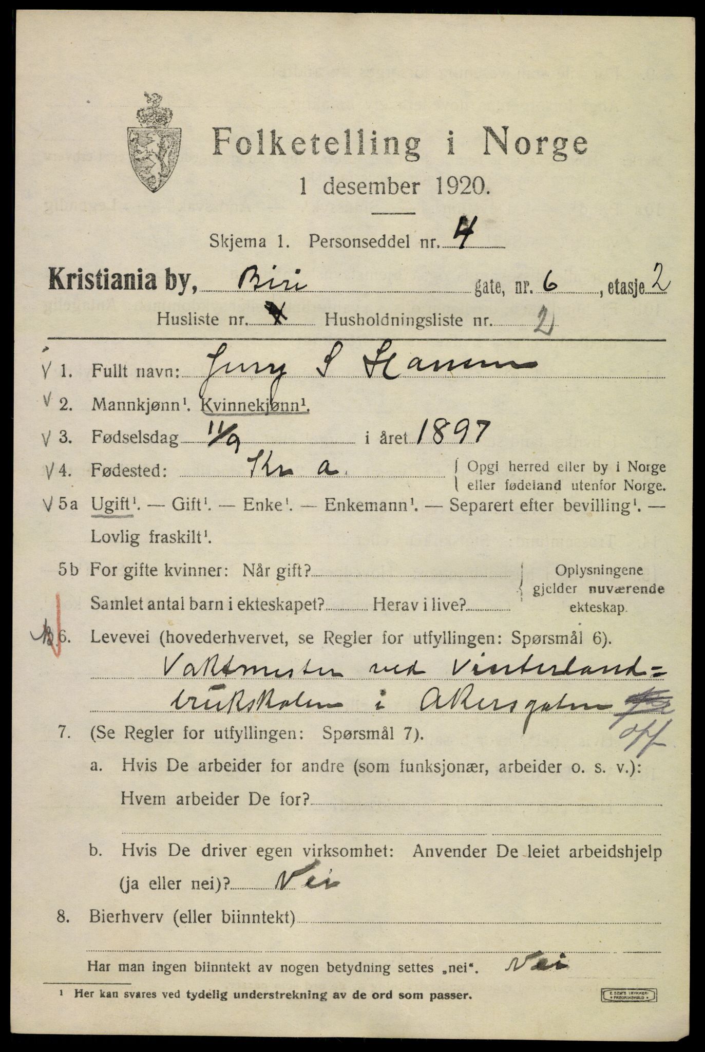 SAO, 1920 census for Kristiania, 1920, p. 155973