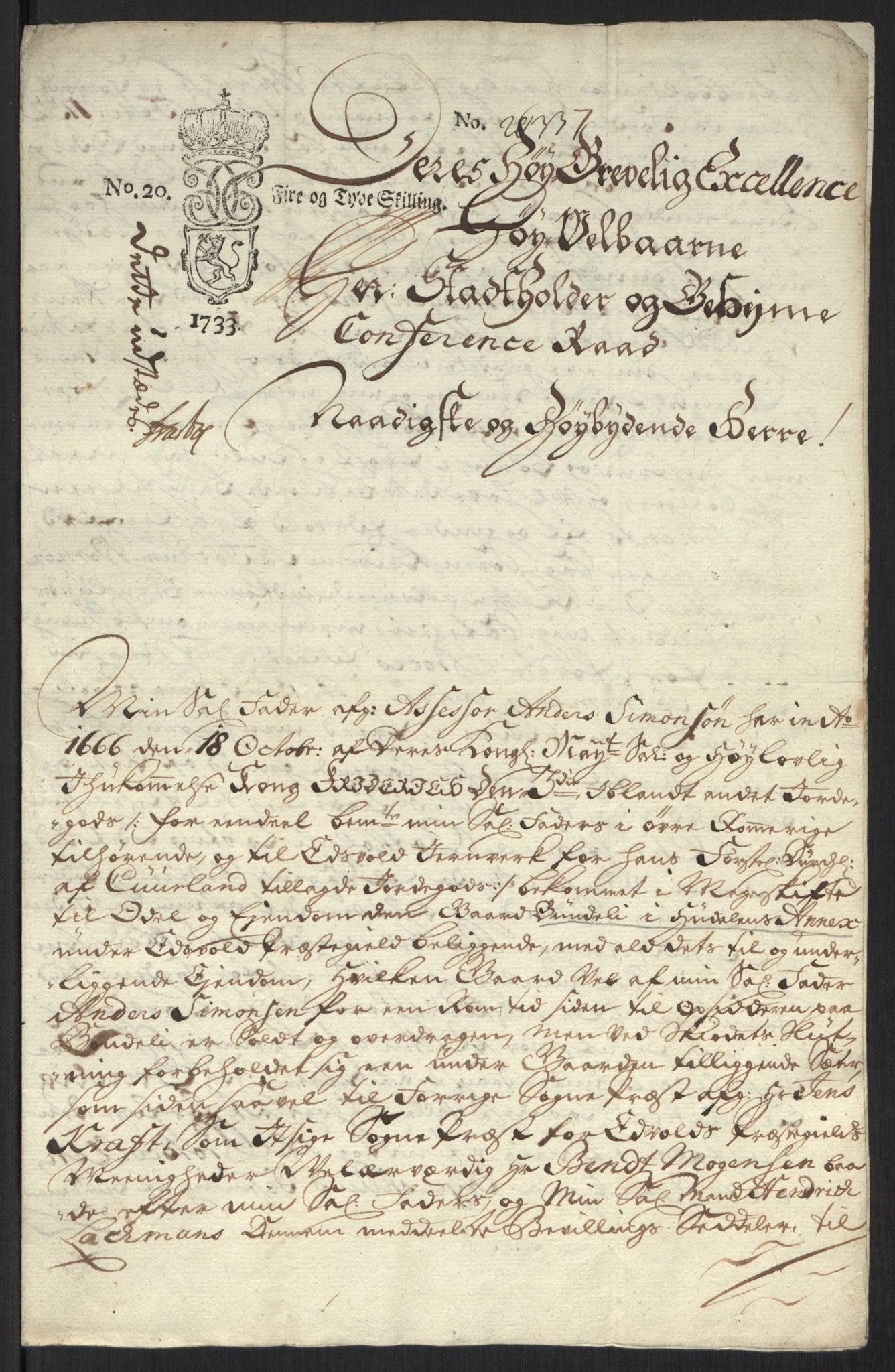 Stattholderembetet 1572-1771, RA/EA-2870/Ef/L0107: Brev fra embetsmenn og andre, 1733-1734, p. 88