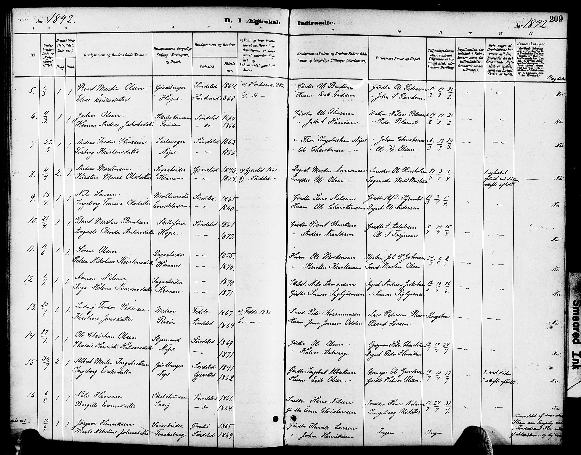 Søndeled sokneprestkontor, AV/SAK-1111-0038/F/Fa/L0005: Parish register (official) no. A 5, 1889-1899, p. 209