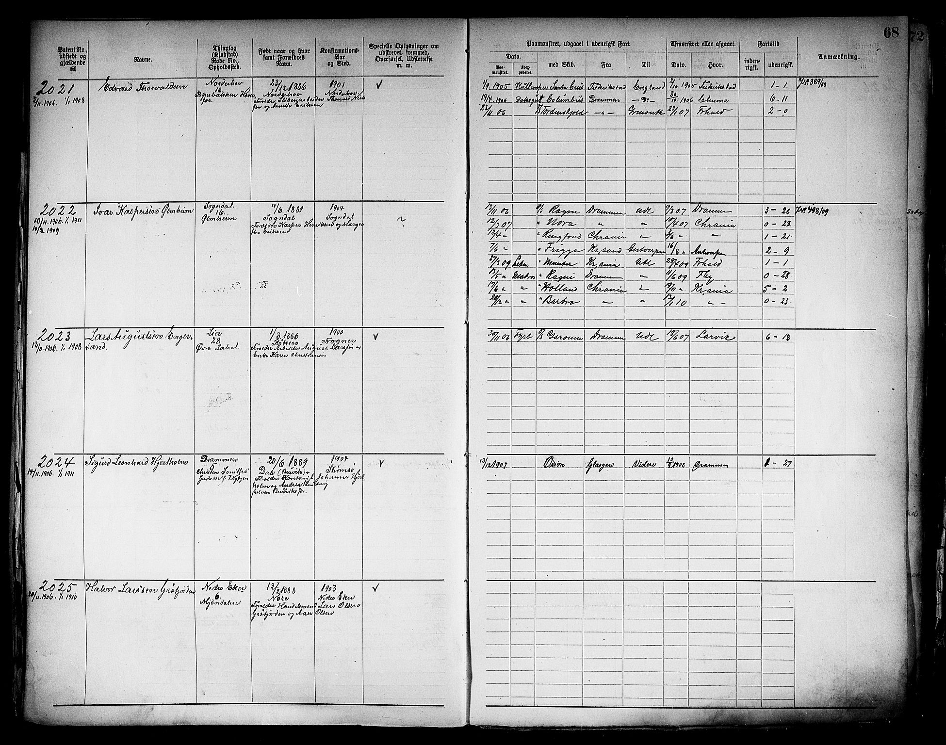 Drammen innrulleringsdistrikt, AV/SAKO-A-781/F/Fb/L0006: Annotasjonsrulle, 1905-1911, p. 70