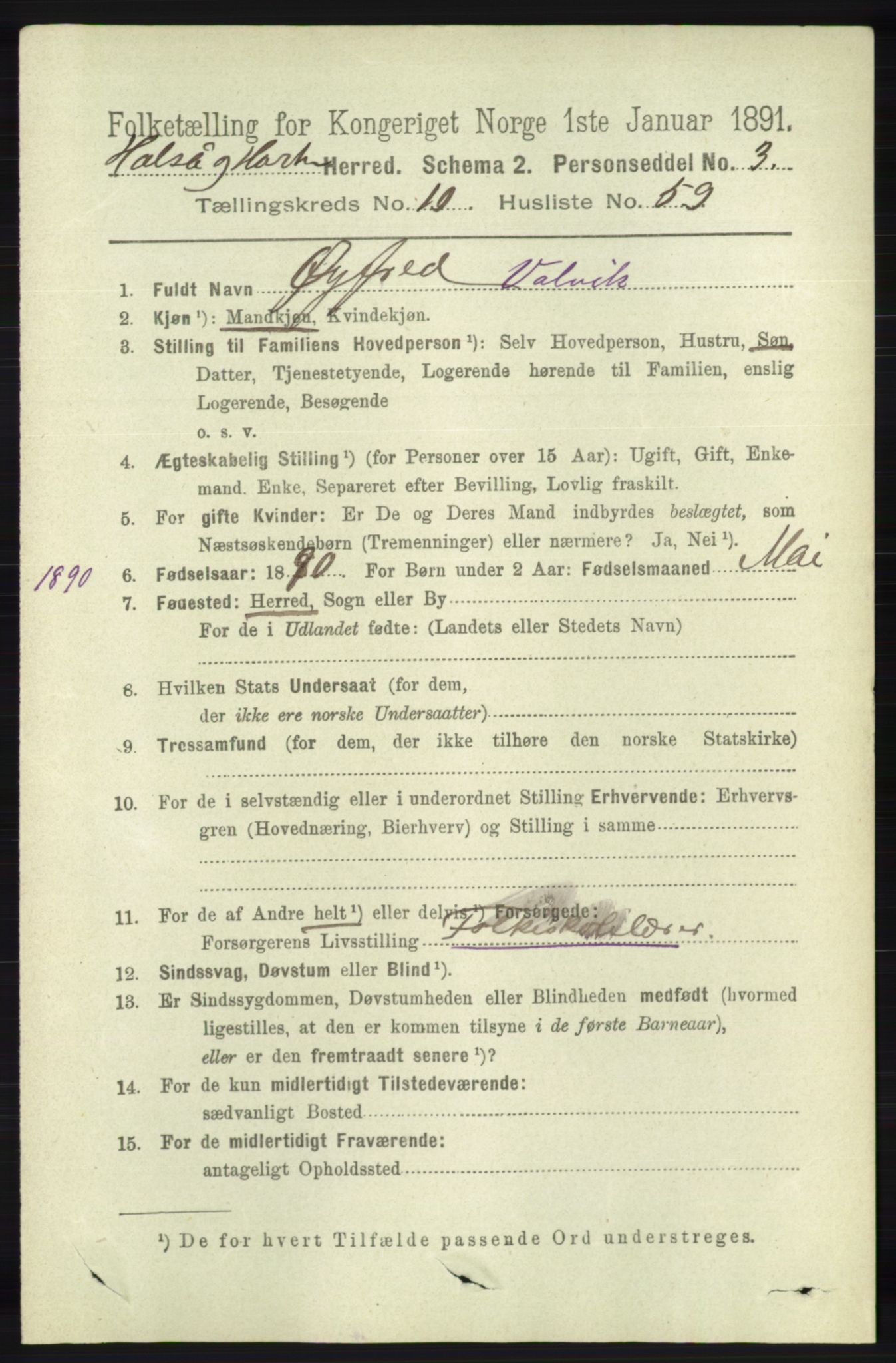 RA, 1891 census for 1019 Halse og Harkmark, 1891, p. 4132