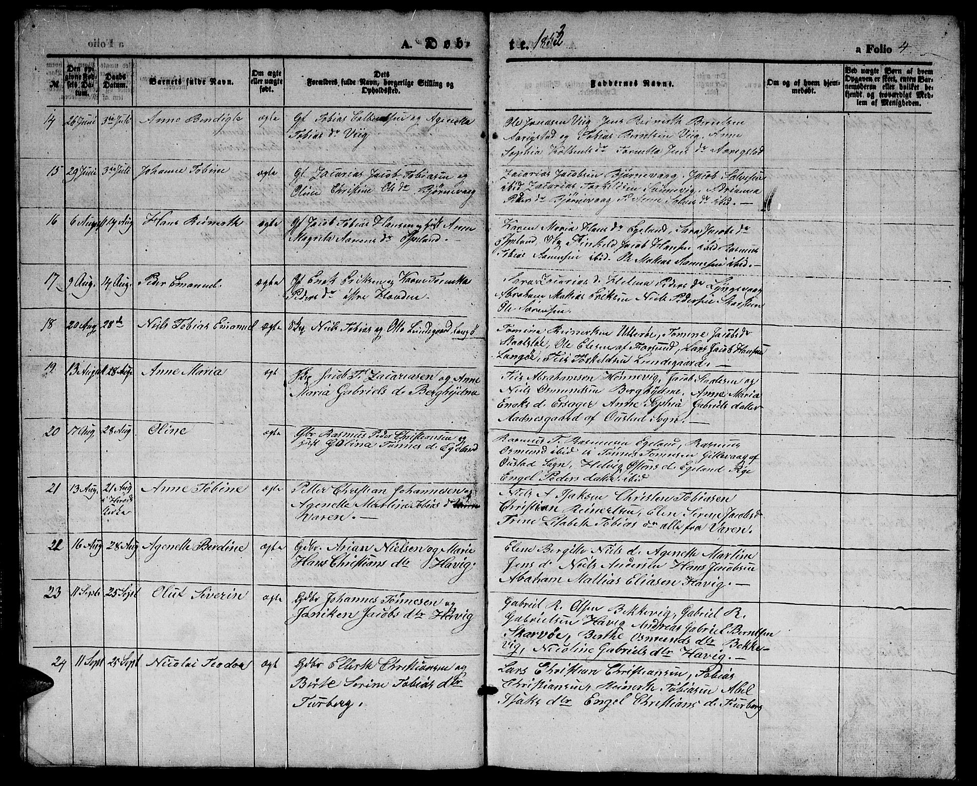 Herad sokneprestkontor, SAK/1111-0018/F/Fb/Fbb/L0002: Parish register (copy) no. B 2, 1853-1871, p. 4