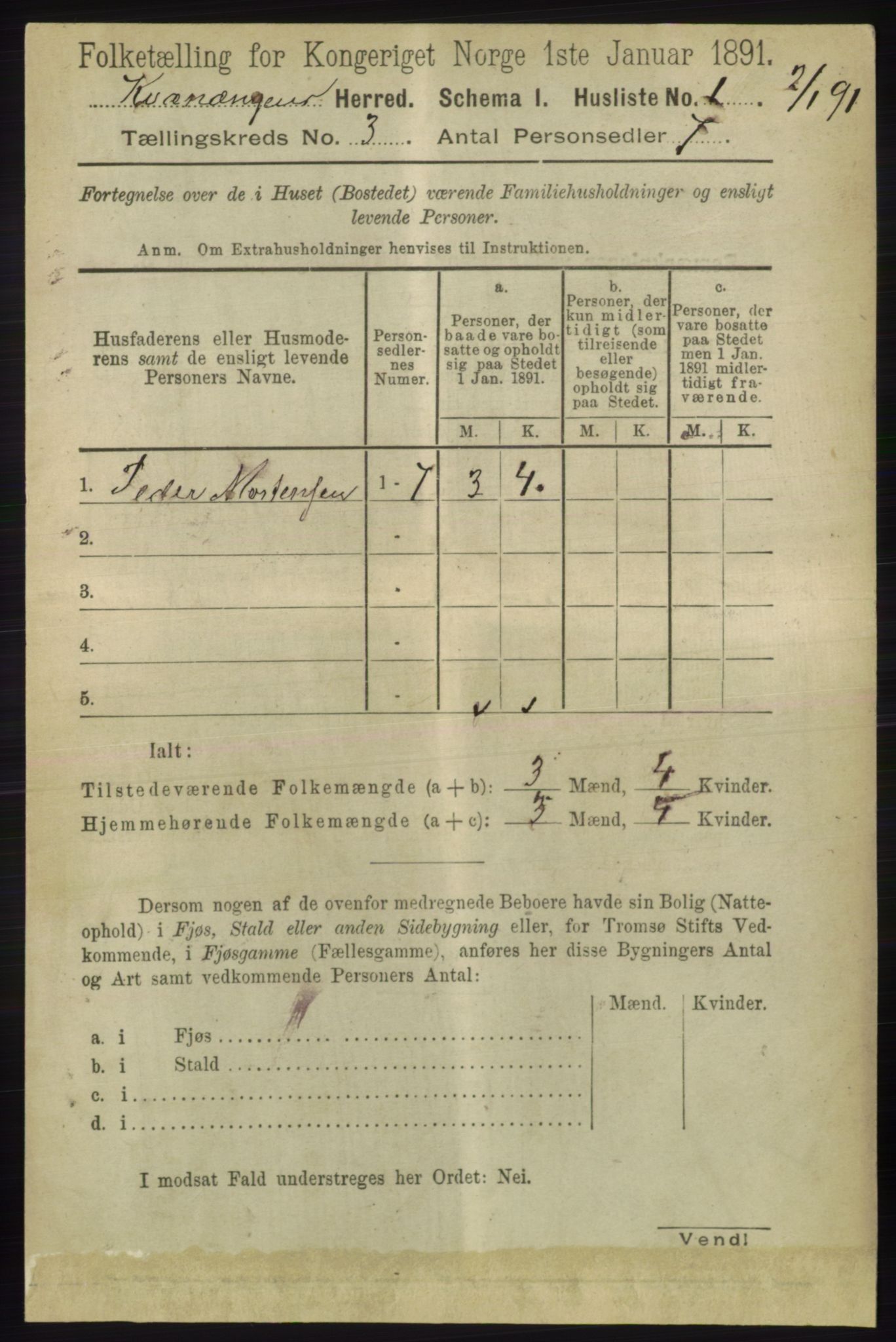 RA, 1891 census for 1943 Kvænangen, 1891, p. 1009